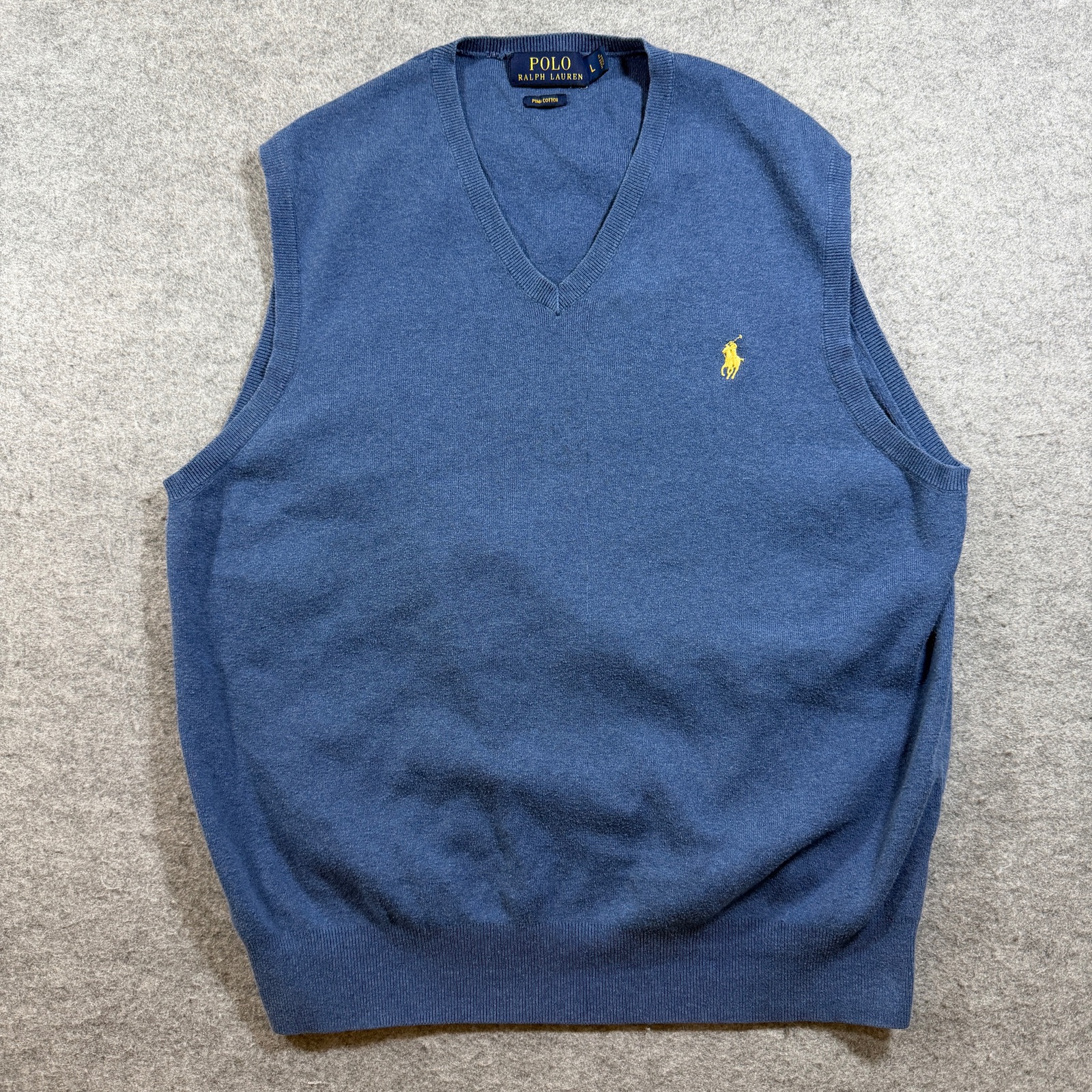 Polo Ralph Lauren Sweater Vest Mens L Blue Pima Cotton V-Neck Pony Logo Preppy