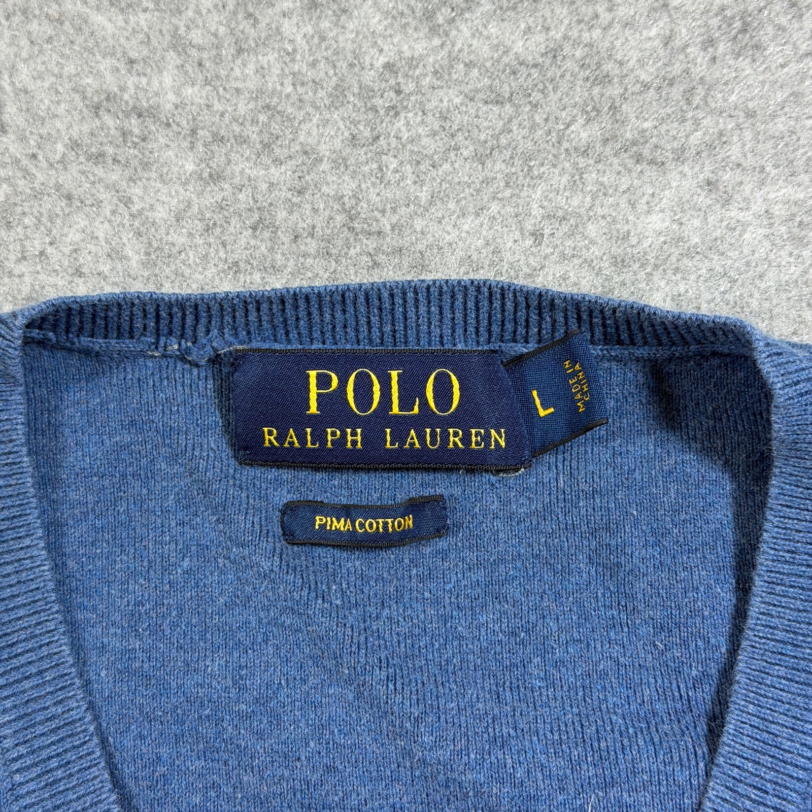 Polo Ralph Lauren Sweater Vest Mens L Blue Pima Cotton V-Neck Pony Logo Preppy thumbnail 3