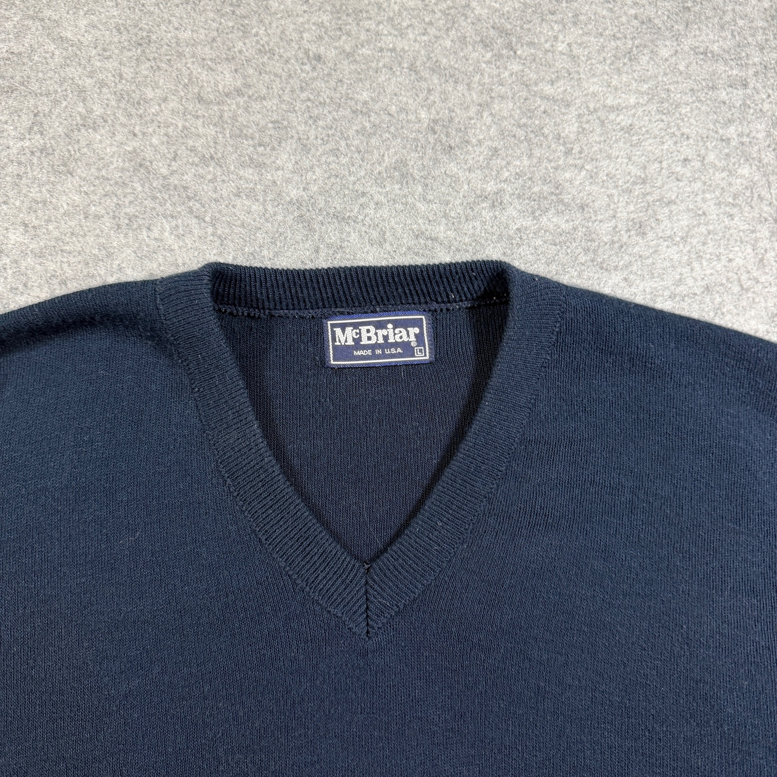 McBriar Vintage Sweater Mens L Navy V-Neck Outdoor Preppy Fall Knit USA Made thumbnail 3
