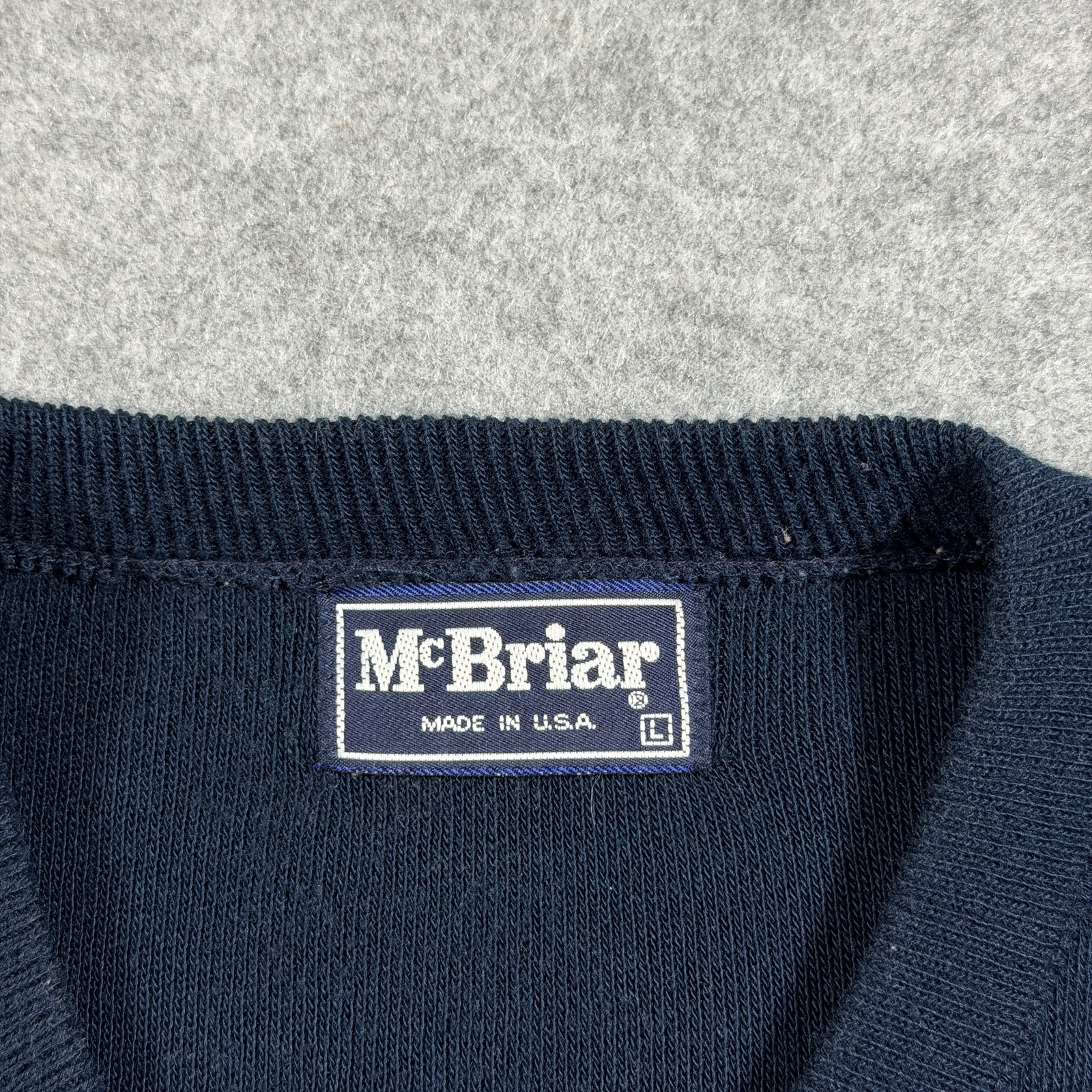 McBriar Vintage Sweater Mens L Navy V-Neck Outdoor Preppy Fall Knit USA Made thumbnail 4