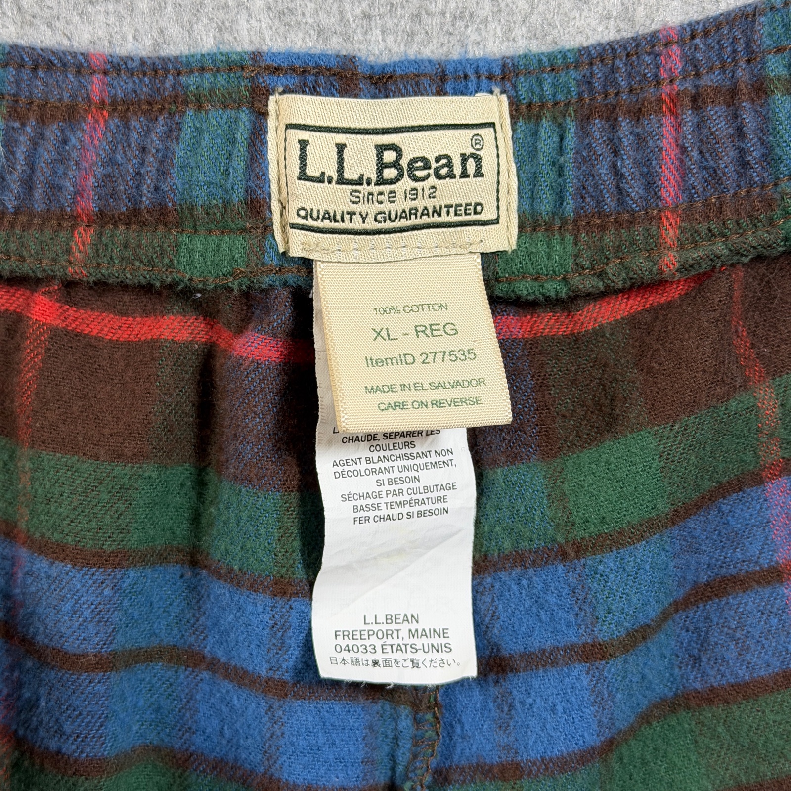 Vintage L.L.Bean Warm Flannel Pajama Pants Mens XL Green Blue Plaid Sleep Lounge thumbnail 3