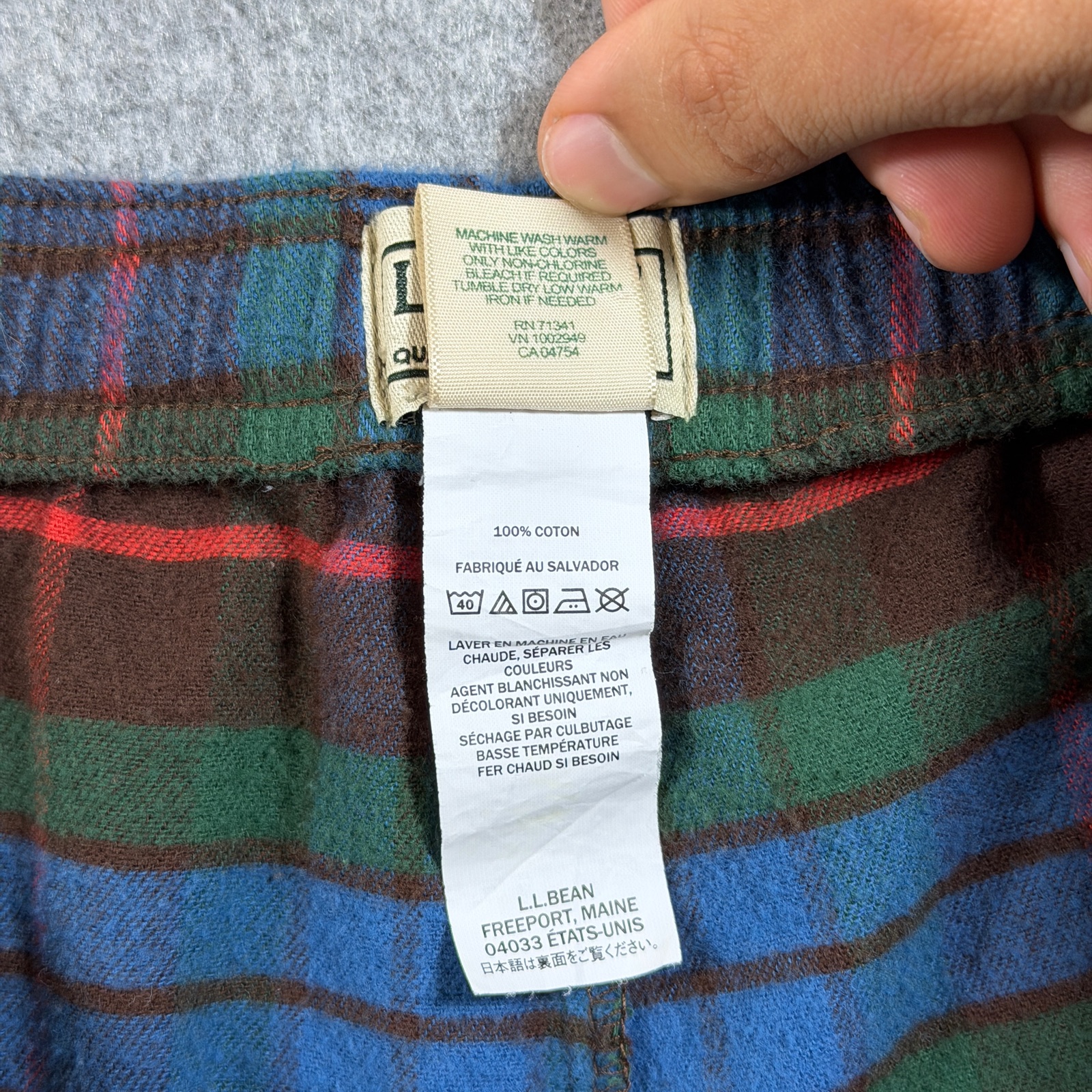 Vintage L.L.Bean Warm Flannel Pajama Pants Mens XL Green Blue Plaid Sleep Lounge thumbnail 4