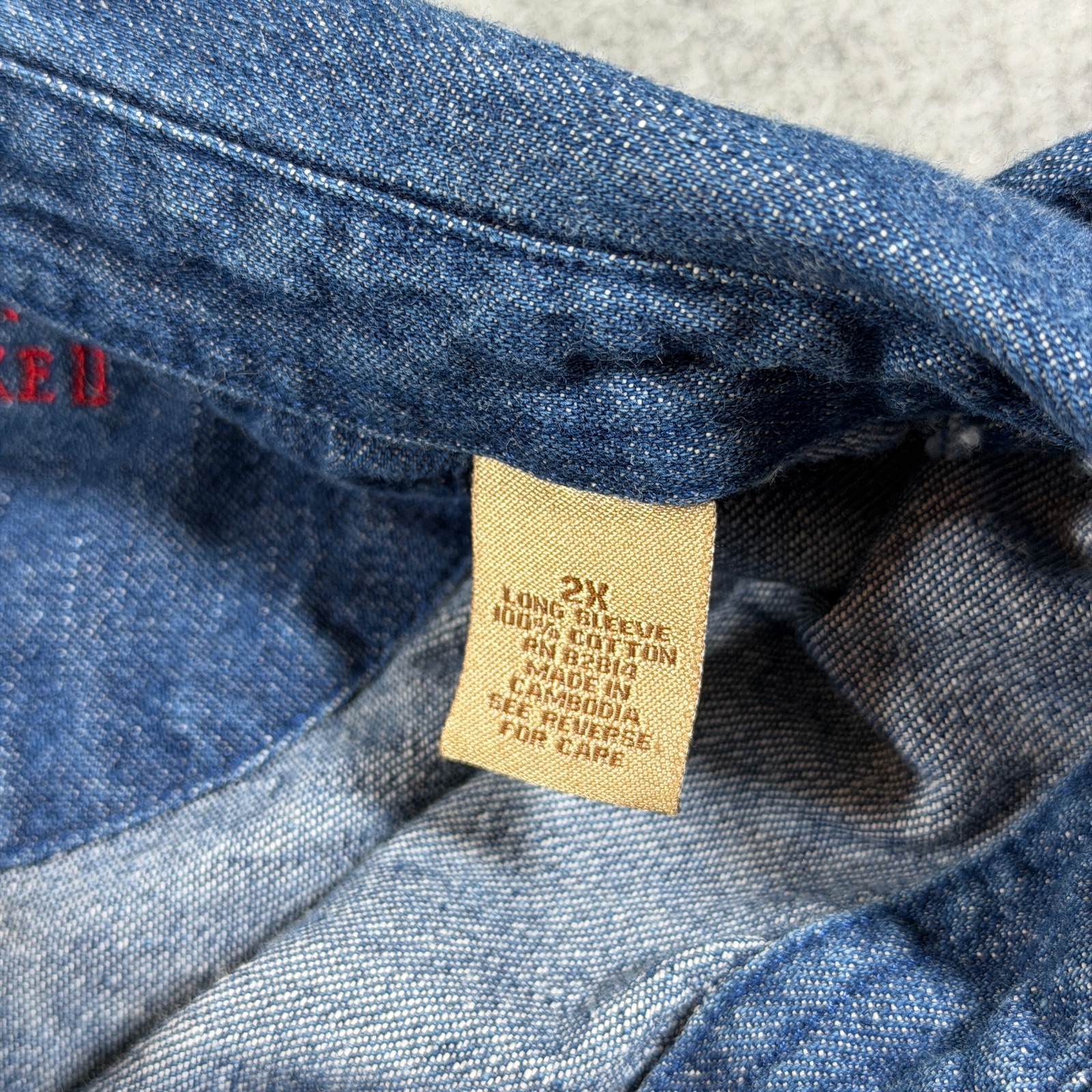 Mountain Lakes Denim Shirt Mens 2XL Blue Button Front Vintage Leaf Logo Workwear thumbnail 4