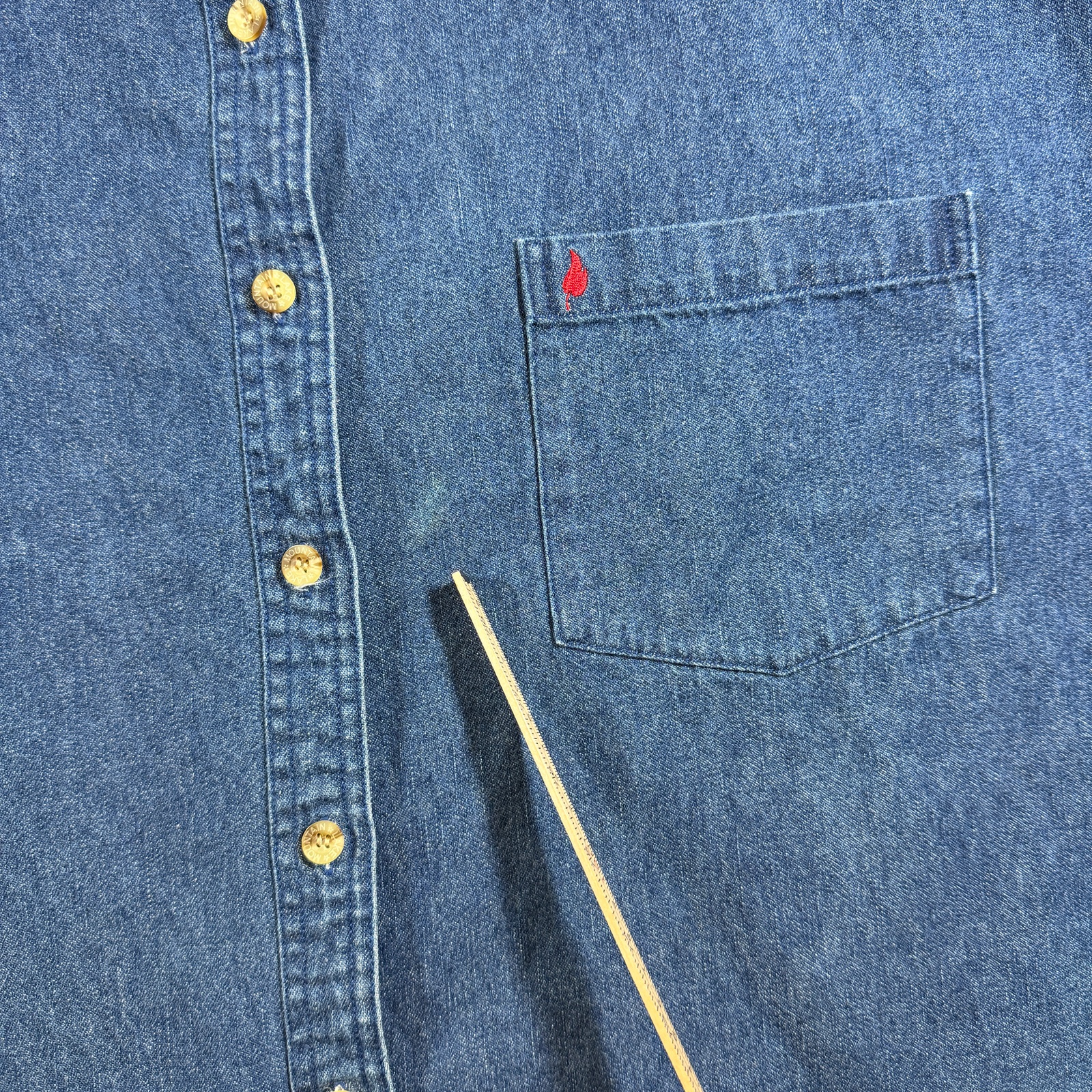 Mountain Lakes Denim Shirt Mens 2XL Blue Button Front Vintage Leaf Logo Workwear thumbnail 5