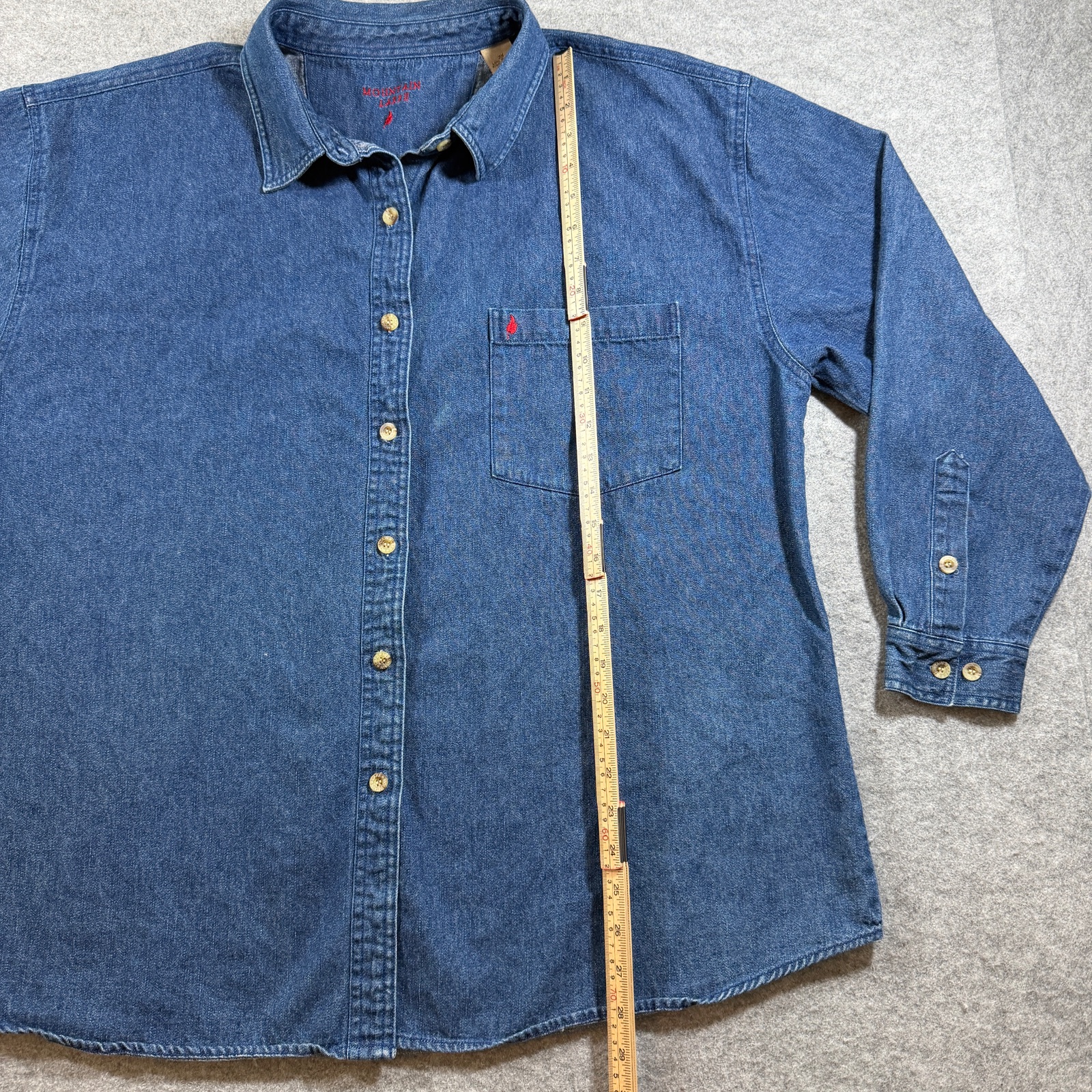 Mountain Lakes Denim Shirt Mens 2XL Blue Button Front Vintage Leaf Logo Workwear thumbnail 6