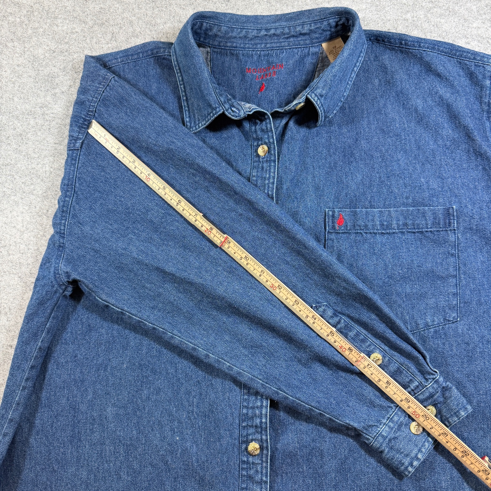 Mountain Lakes Denim Shirt Mens 2XL Blue Button Front Vintage Leaf Logo Workwear thumbnail 8
