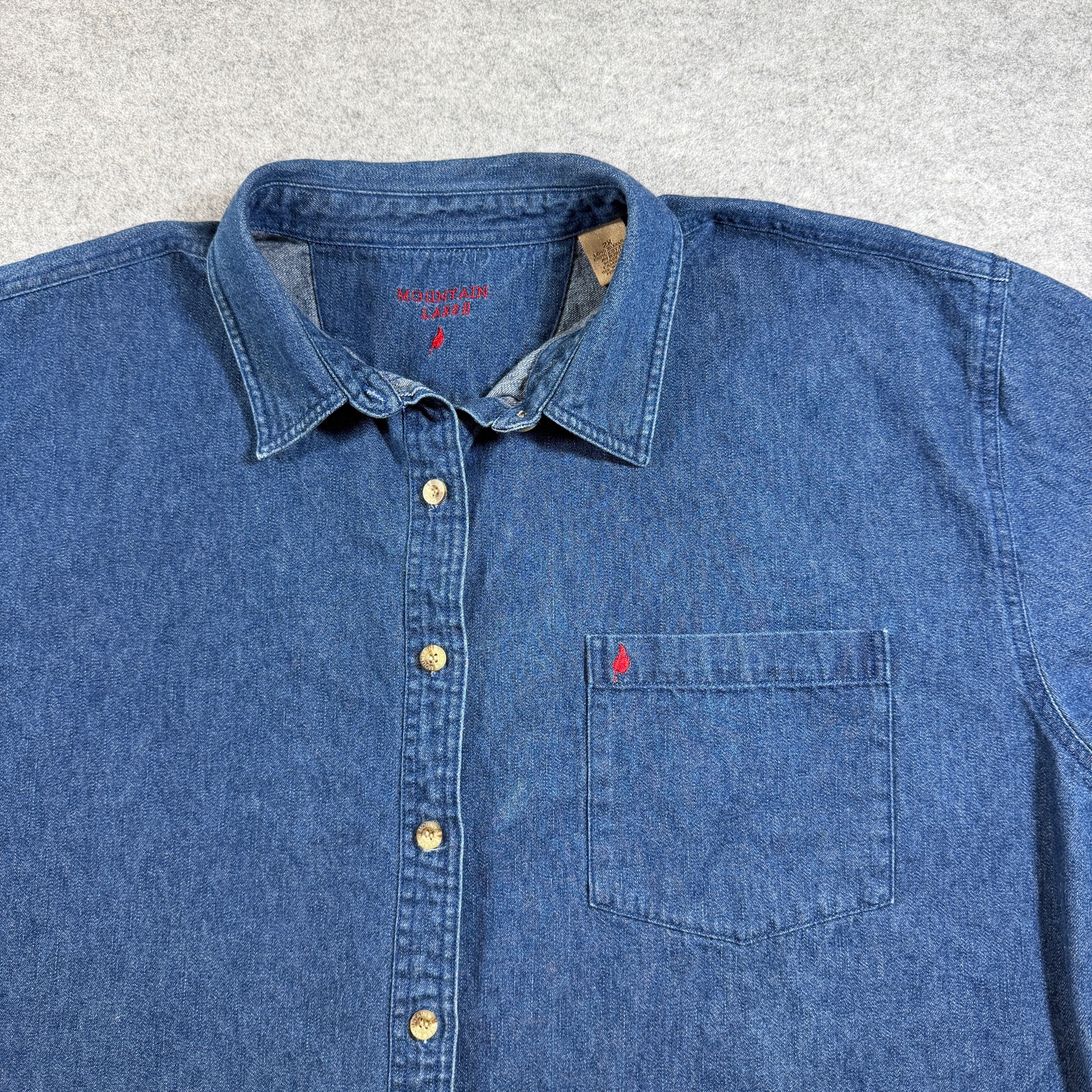Mountain Lakes Denim Shirt Mens 2XL Blue Button Front Vintage Leaf Logo Workwear thumbnail 9
