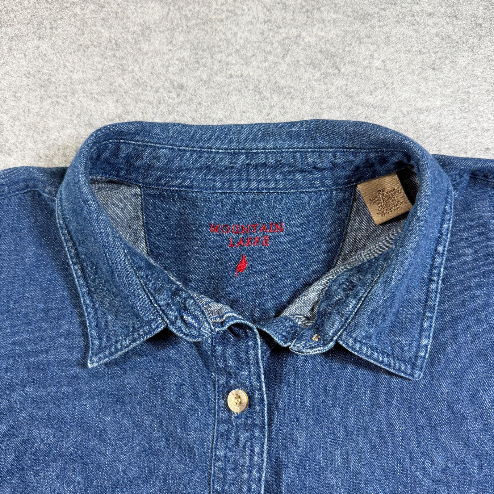 Mountain Lakes Denim Shirt Mens 2XL Blue Button Front Vintage Leaf Logo Workwear thumbnail 11