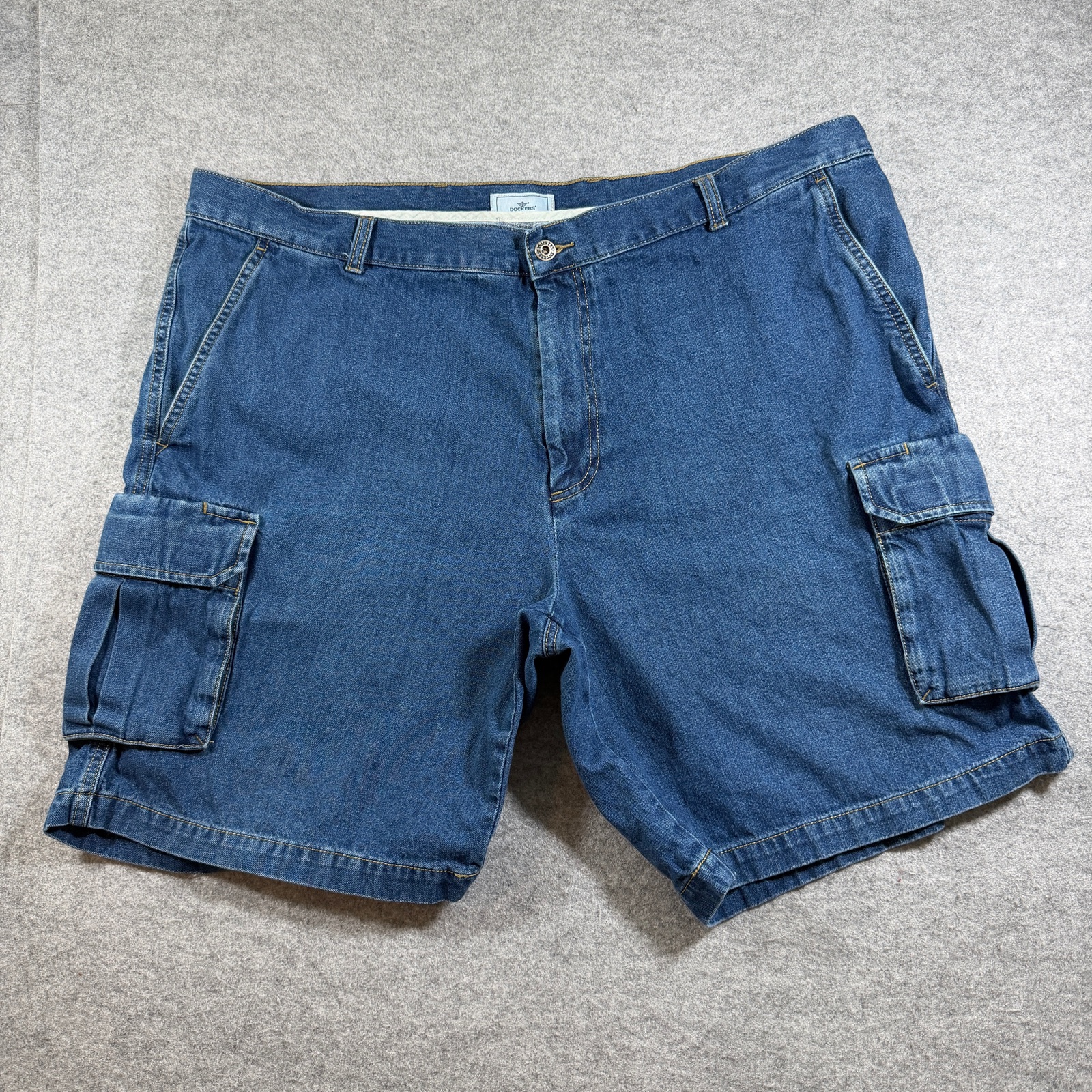 Dockers Cargo Shorts Jorts Mens W44 Denim Blue Flat Front Relaxed Fit Casual