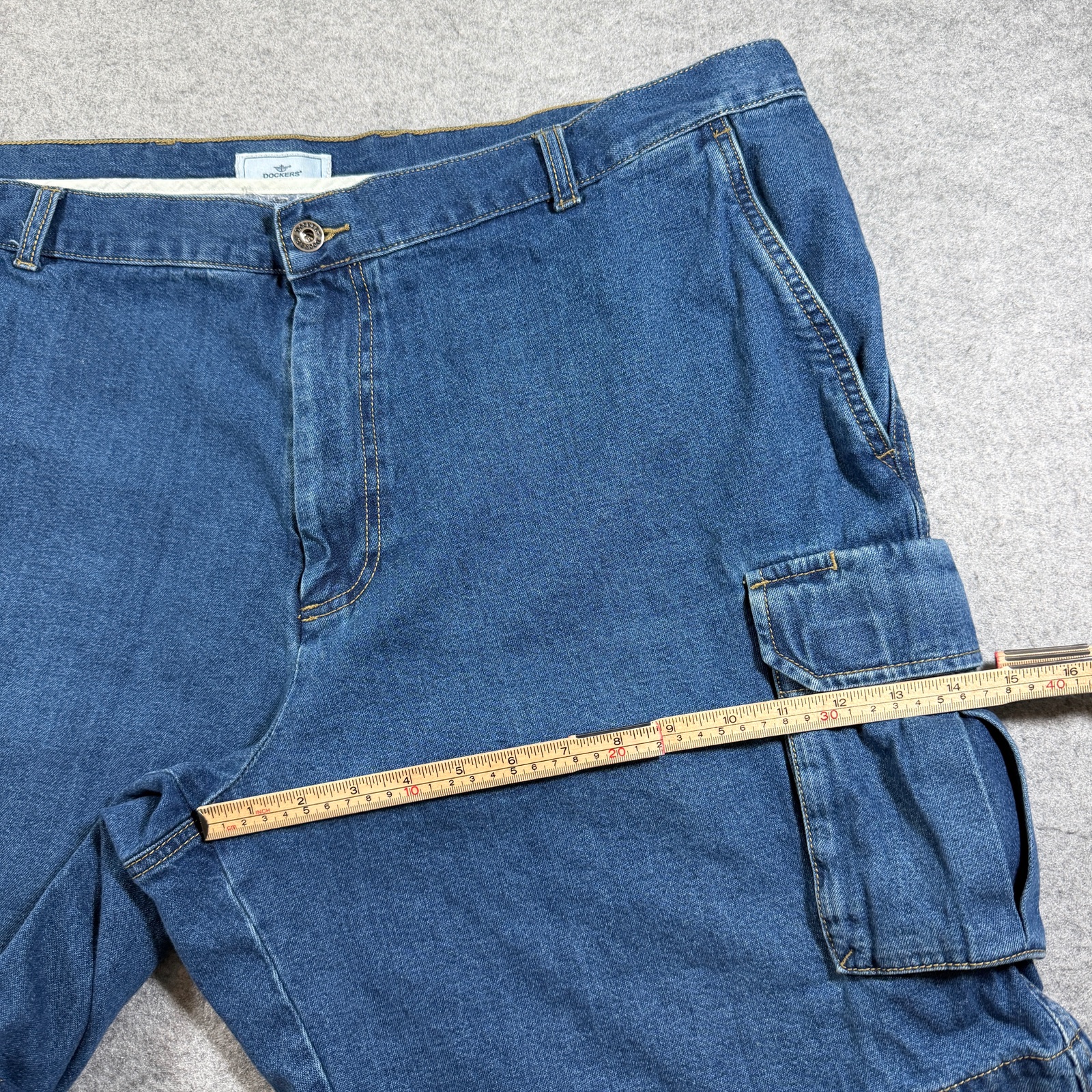Dockers Cargo Shorts Jorts Mens W44 Denim Blue Flat Front Relaxed Fit Casual thumbnail 7