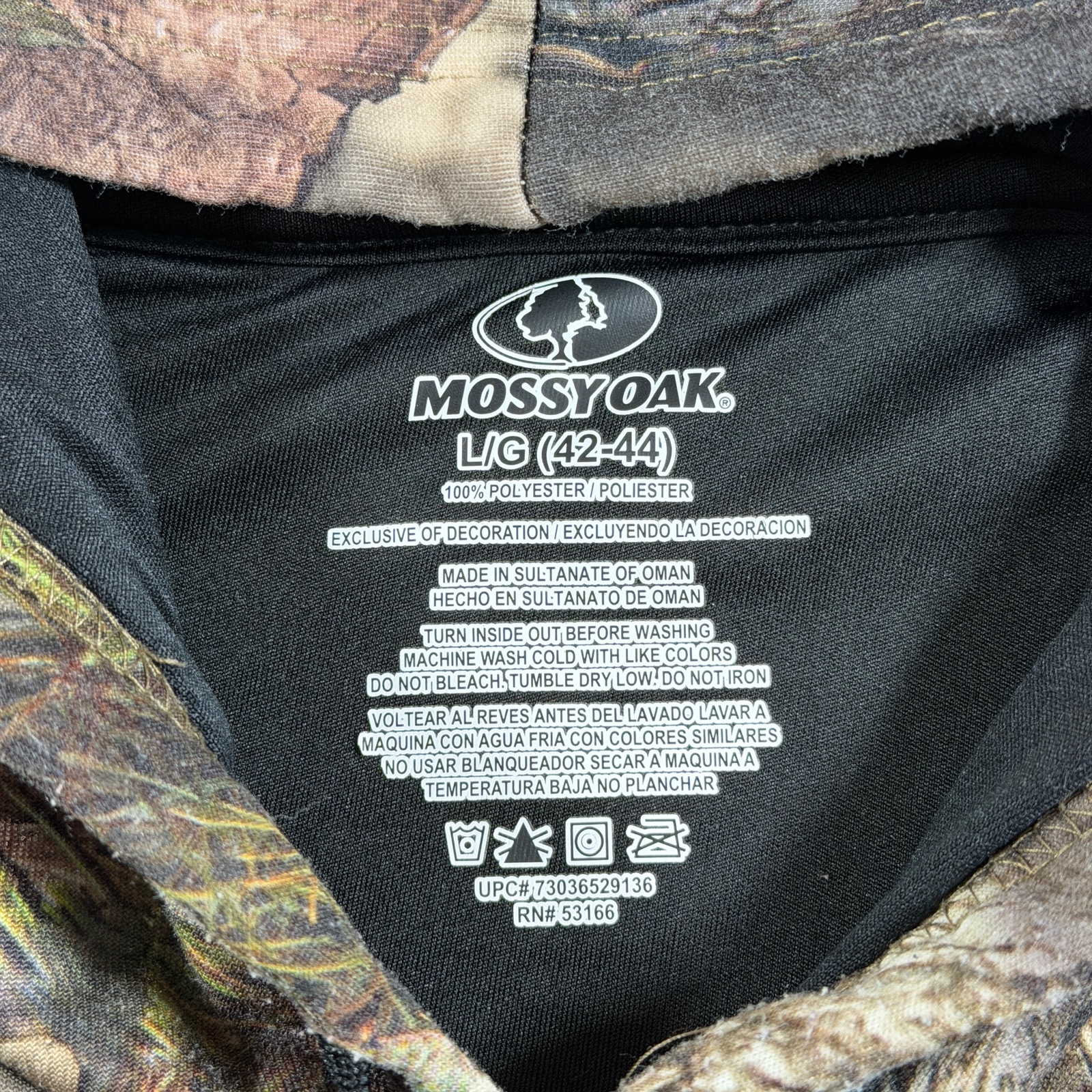 Mossy Oak Real Camo Pullover Hoodie Mens L Hunting Fishing Fleece Drawstring thumbnail 4