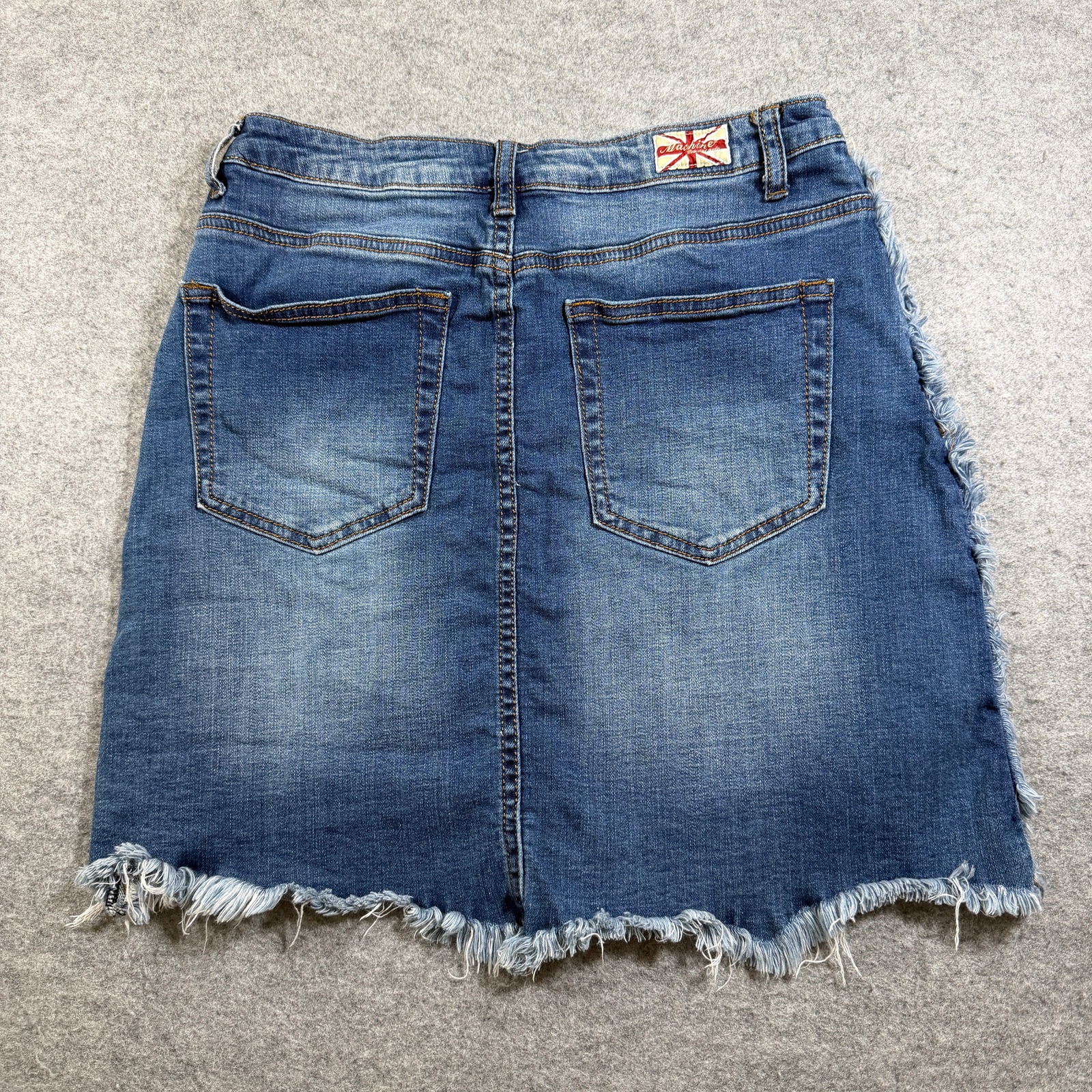 Machine Jeans Denim Skirt Womens 30 Blue Frayed Hem Distressed Whiskered Mini thumbnail 2