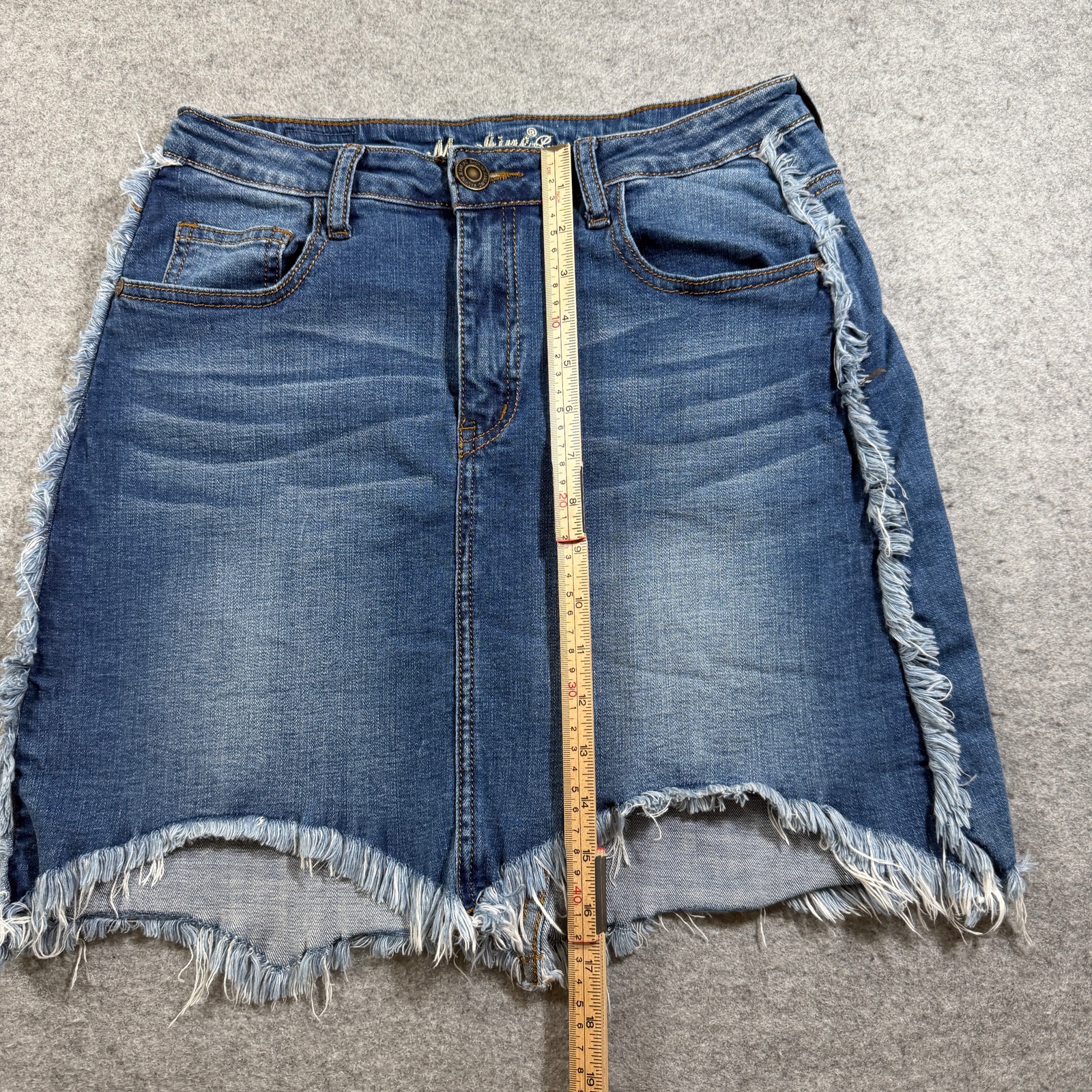 Machine Jeans Denim Skirt Womens 30 Blue Frayed Hem Distressed Whiskered Mini thumbnail 6