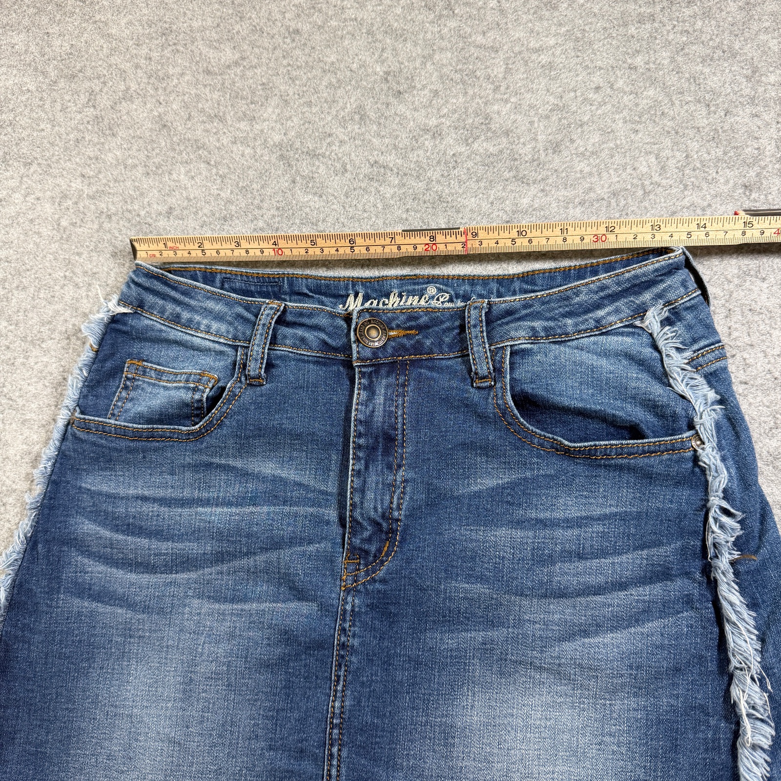 Machine Jeans Denim Skirt Womens 30 Blue Frayed Hem Distressed Whiskered Mini thumbnail 7