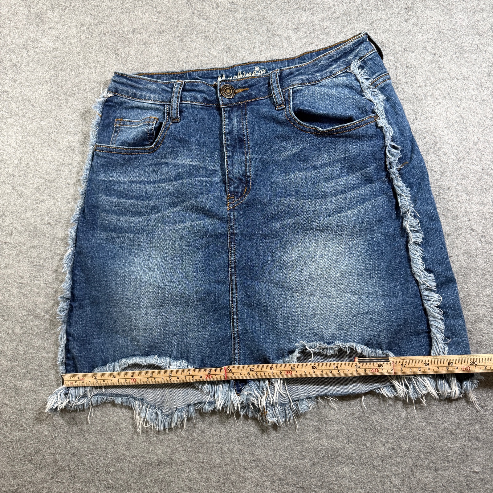 Machine Jeans Denim Skirt Womens 30 Blue Frayed Hem Distressed Whiskered Mini thumbnail 8