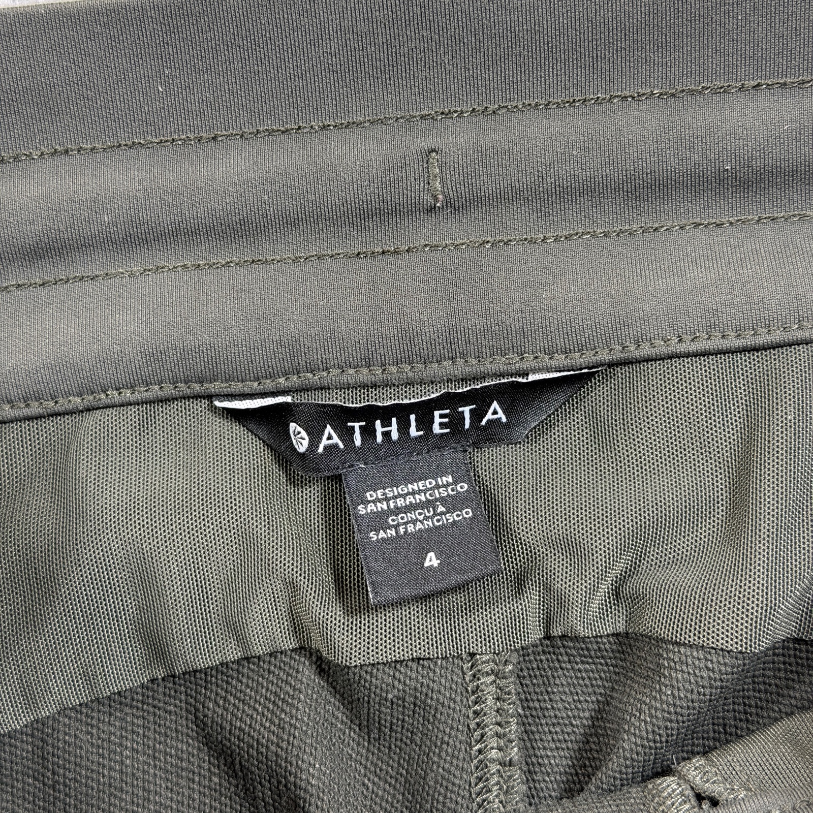 Athleta Joggers Womens 4 Olive Green Zip Pockets Tapered Lounge Athleisure thumbnail 3