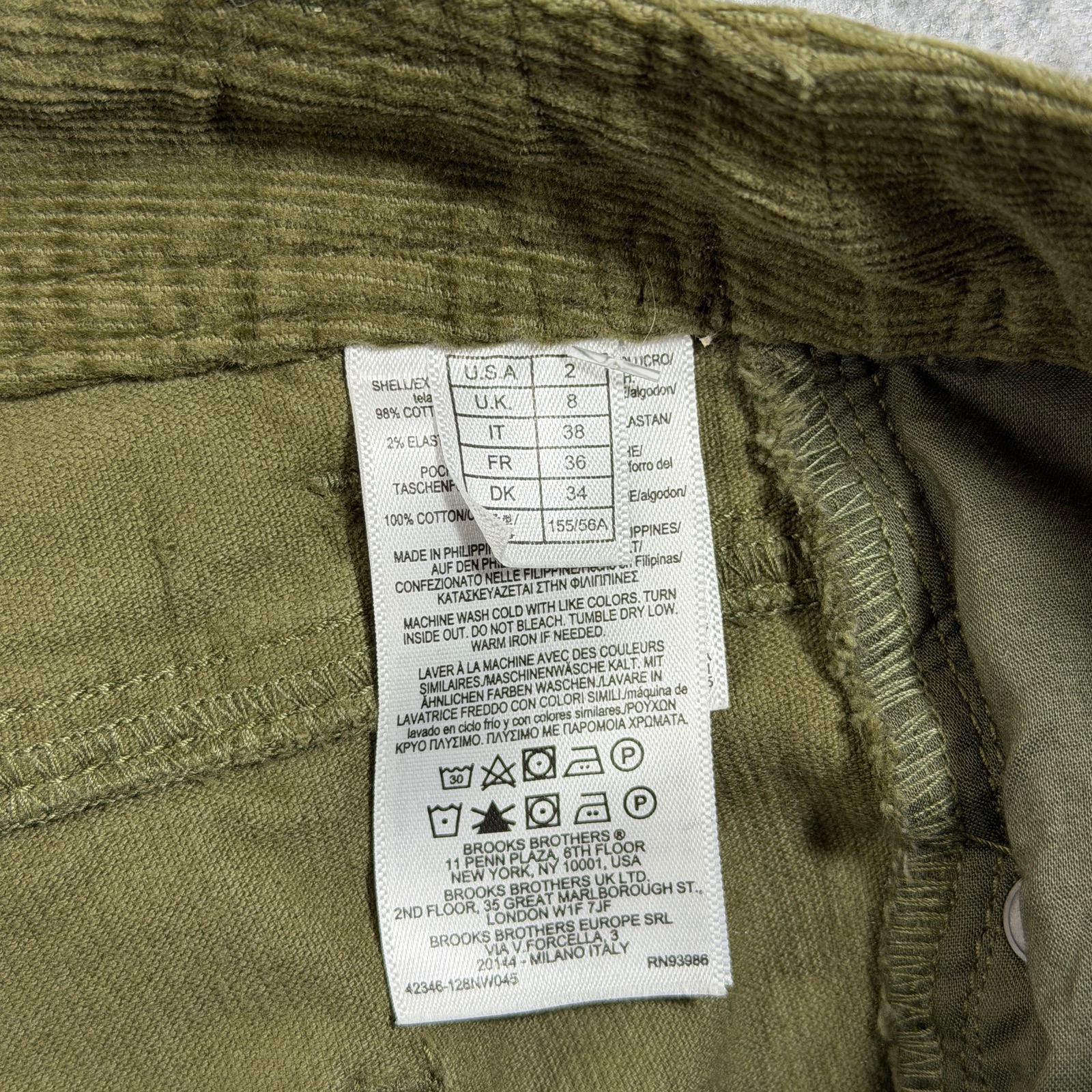 Brooks Brothers Corduroy Pants Womens 2 Olive Green Five Pocket Slim Stretch thumbnail 12