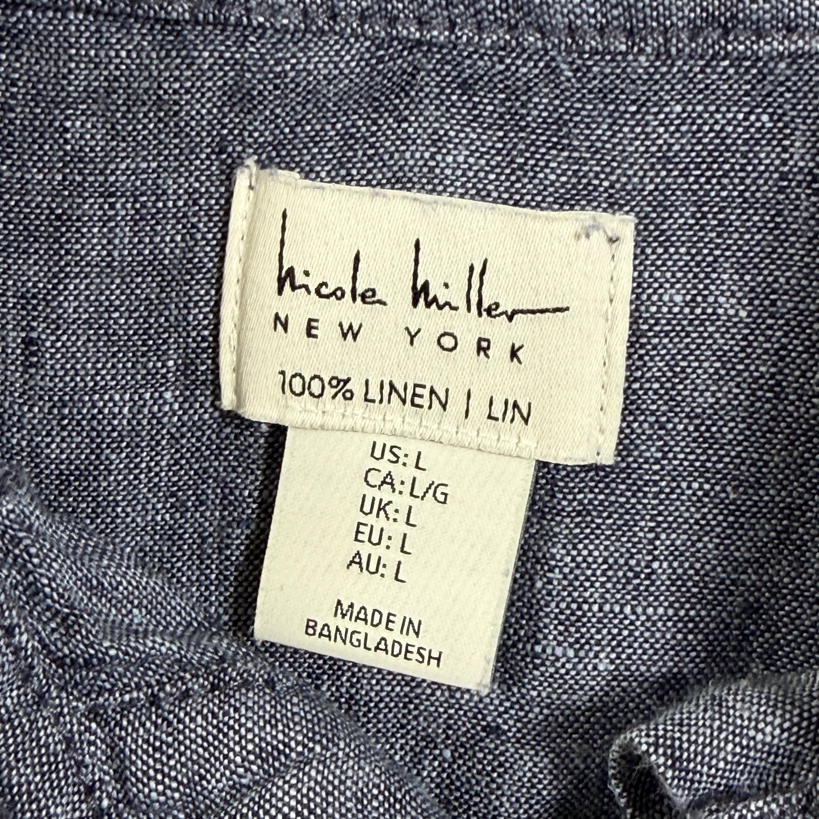 Nicole Miller New York Linen Shirt Womens L Chambray Blue Button Front Western thumbnail 5