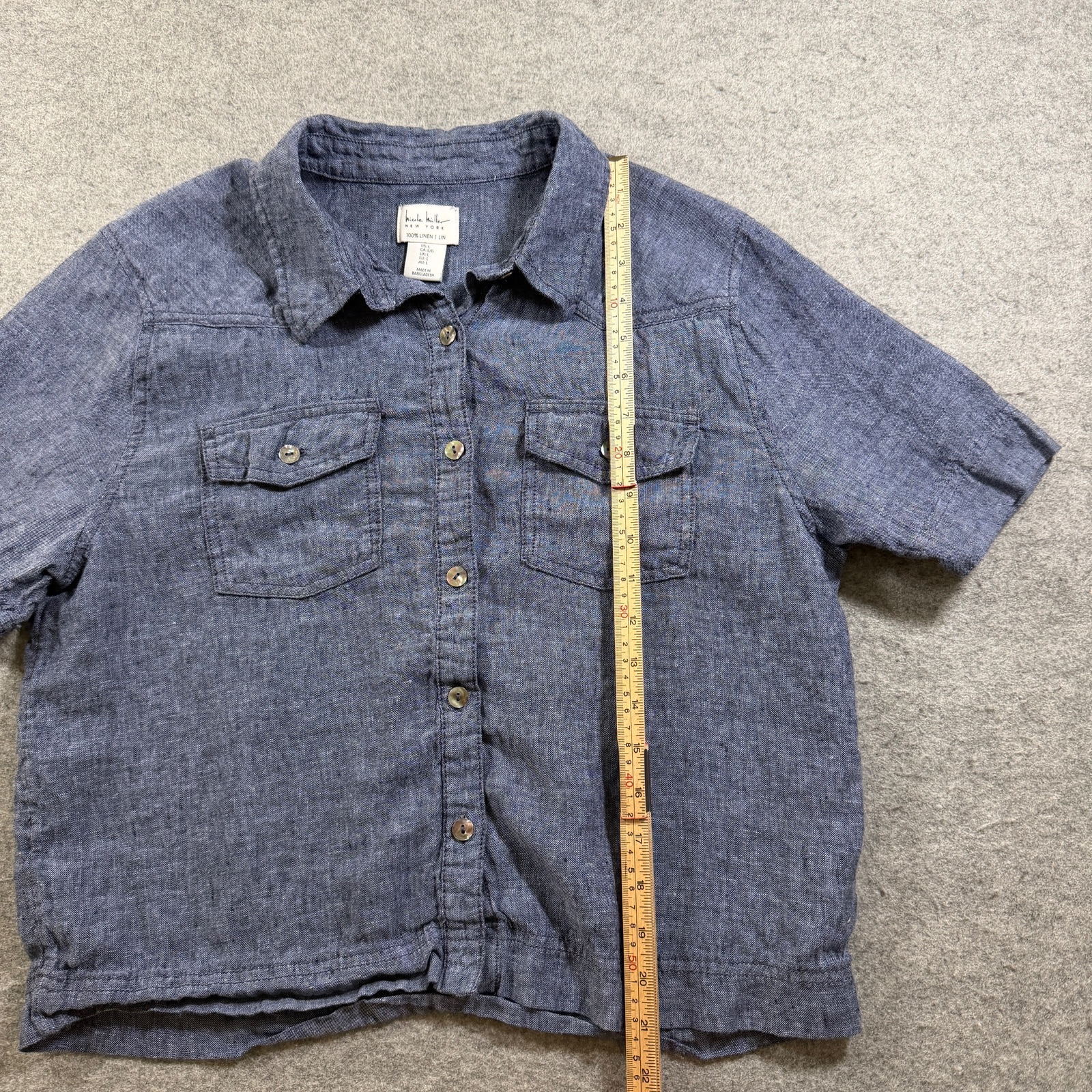 Nicole Miller New York Linen Shirt Womens L Chambray Blue Button Front Western thumbnail 6