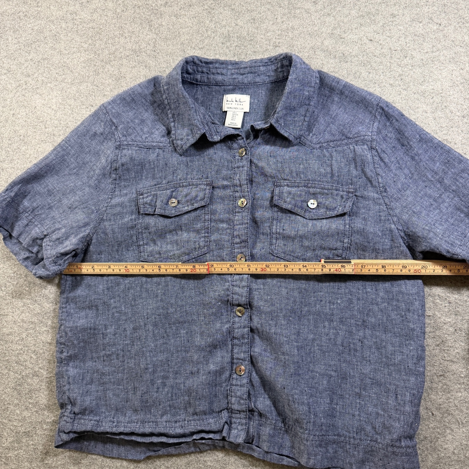 Nicole Miller New York Linen Shirt Womens L Chambray Blue Button Front Western thumbnail 7