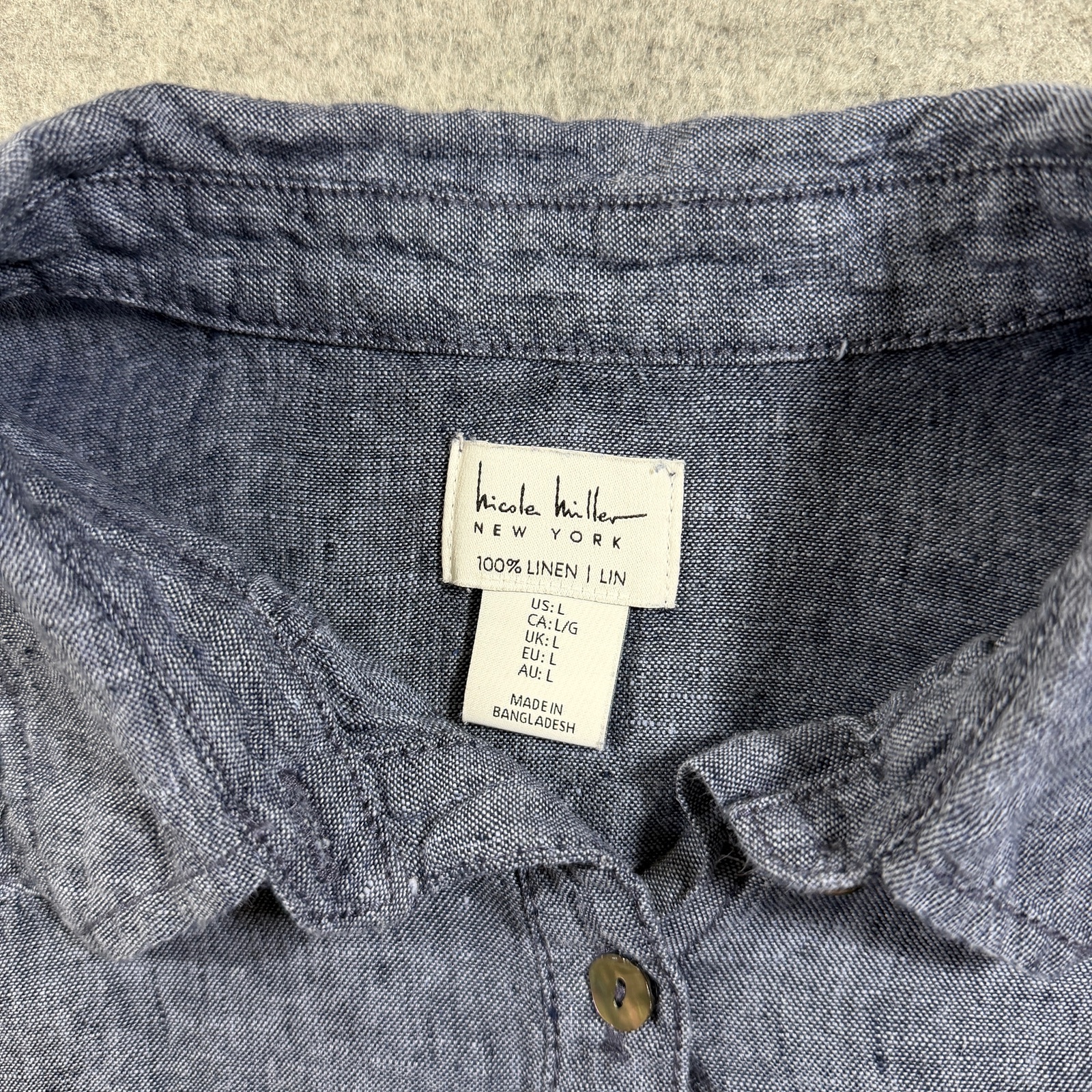 Nicole Miller New York Linen Shirt Womens L Chambray Blue Button Front Western thumbnail 9
