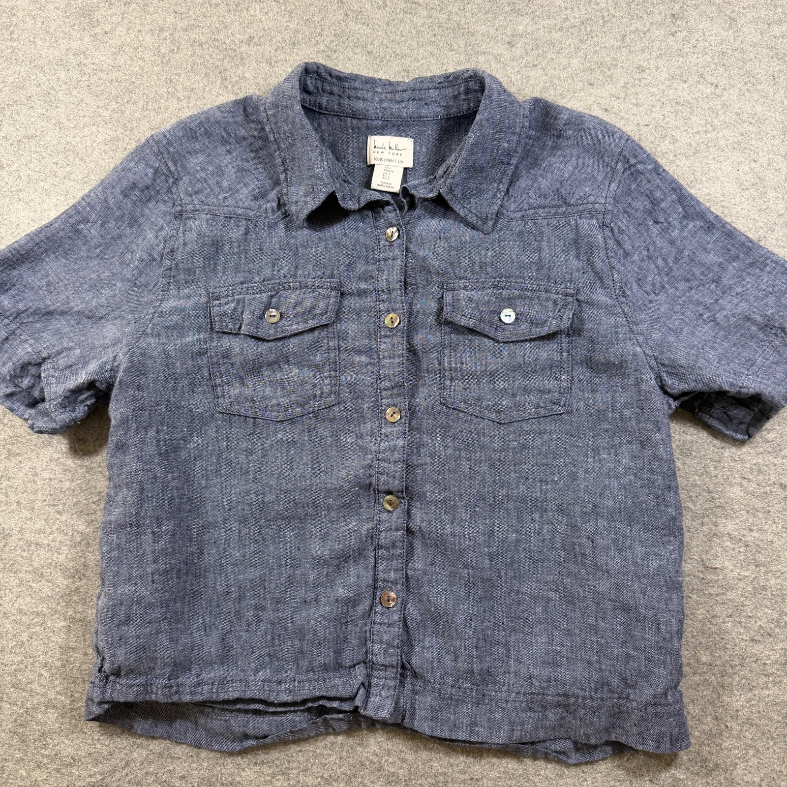 Nicole Miller New York Linen Shirt Womens L Chambray Blue Button Front Western thumbnail 10