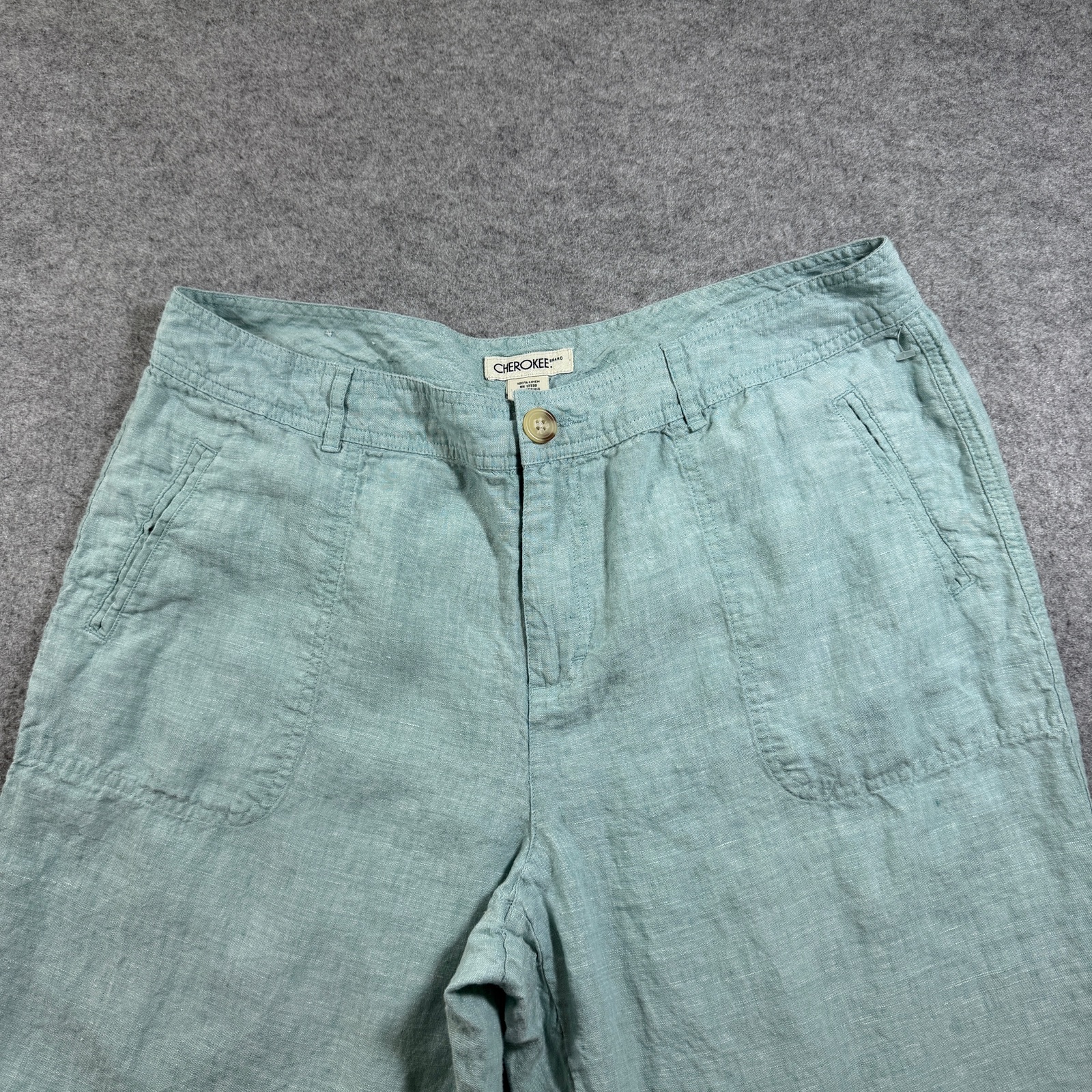 Cherokee 100% Linen Capri Pant Womens 18 Seafoam Green Relaxed Breathable Summer thumbnail 4