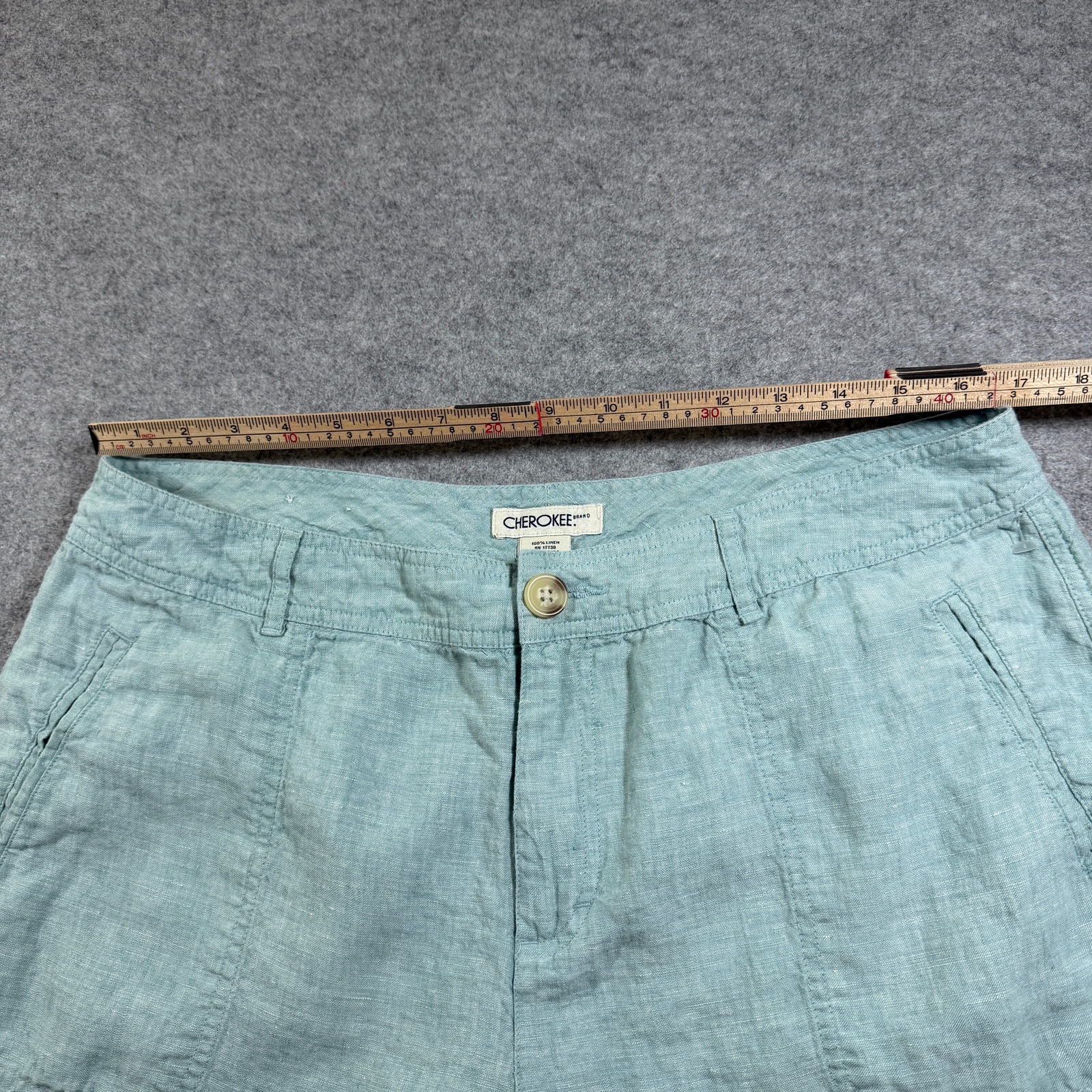 Cherokee 100% Linen Capri Pant Womens 18 Seafoam Green Relaxed Breathable Summer thumbnail 7