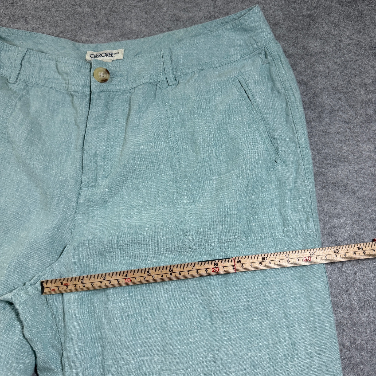 Cherokee 100% Linen Capri Pant Womens 18 Seafoam Green Relaxed Breathable Summer thumbnail 9