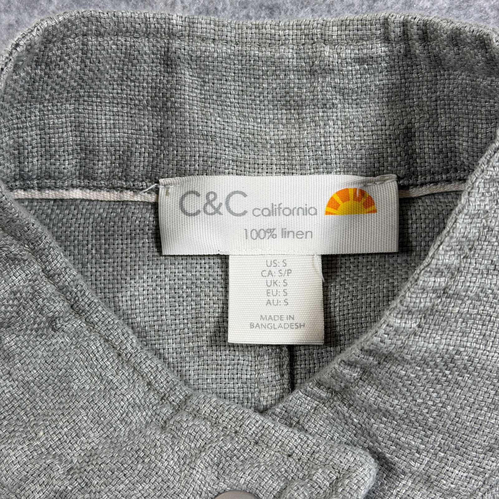 C&C California Linen Jacket Womens S Gray Mandarin Collar Snap Front Relaxed thumbnail 5