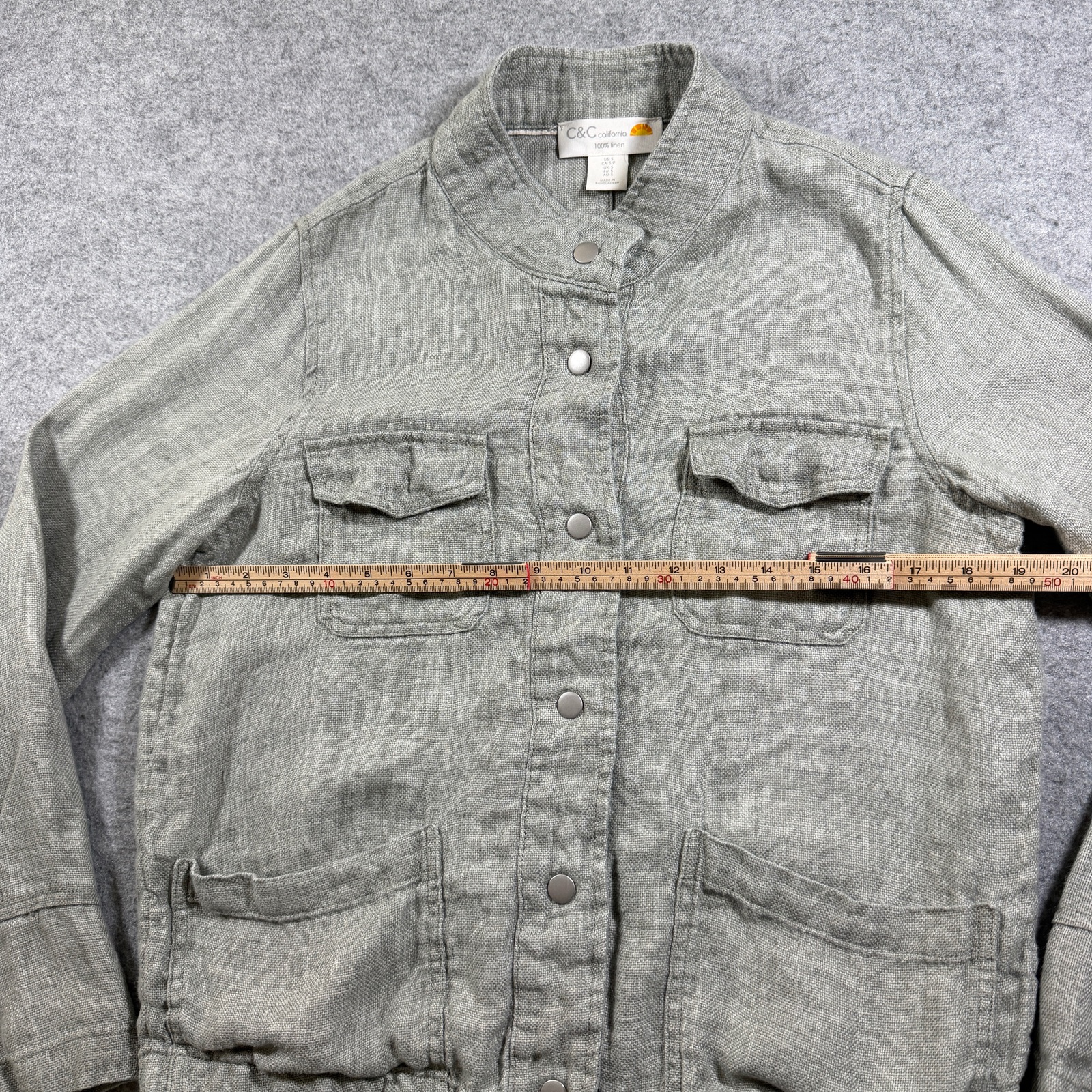 C&C California Linen Jacket Womens S Gray Mandarin Collar Snap Front Relaxed thumbnail 6