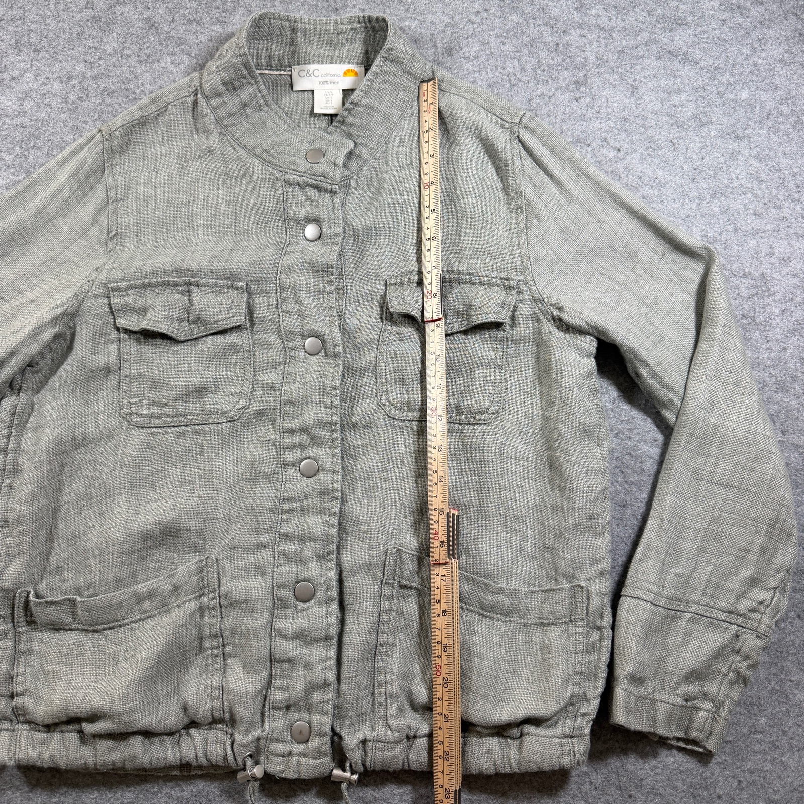C&C California Linen Jacket Womens S Gray Mandarin Collar Snap Front Relaxed thumbnail 7