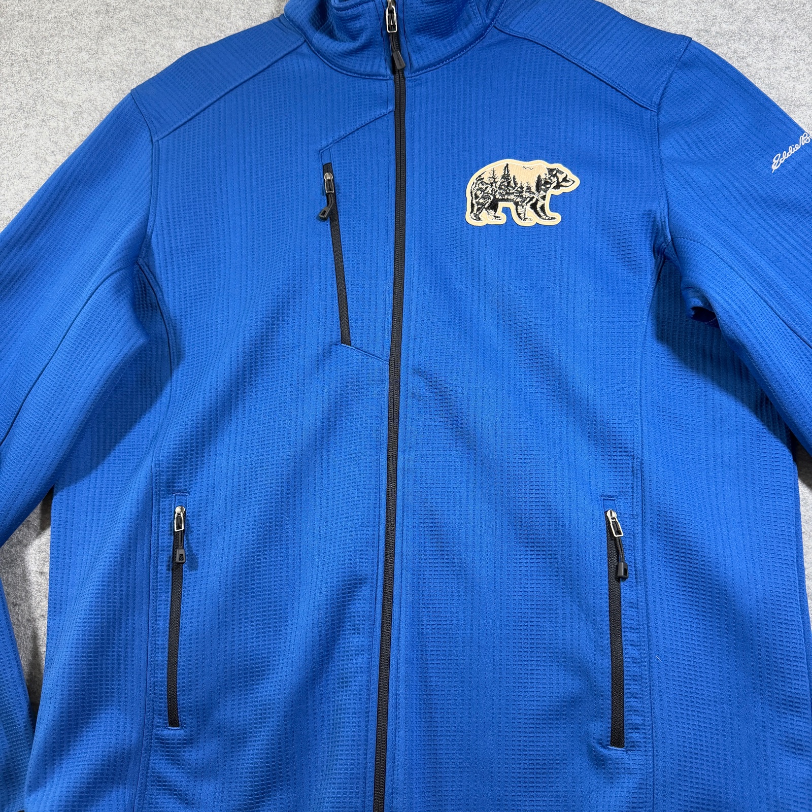 Eddie Bauer Full Zip Fleece Jacket Mens XL Blue Bear Patch Outdoor Hiking Camp thumbnail 9