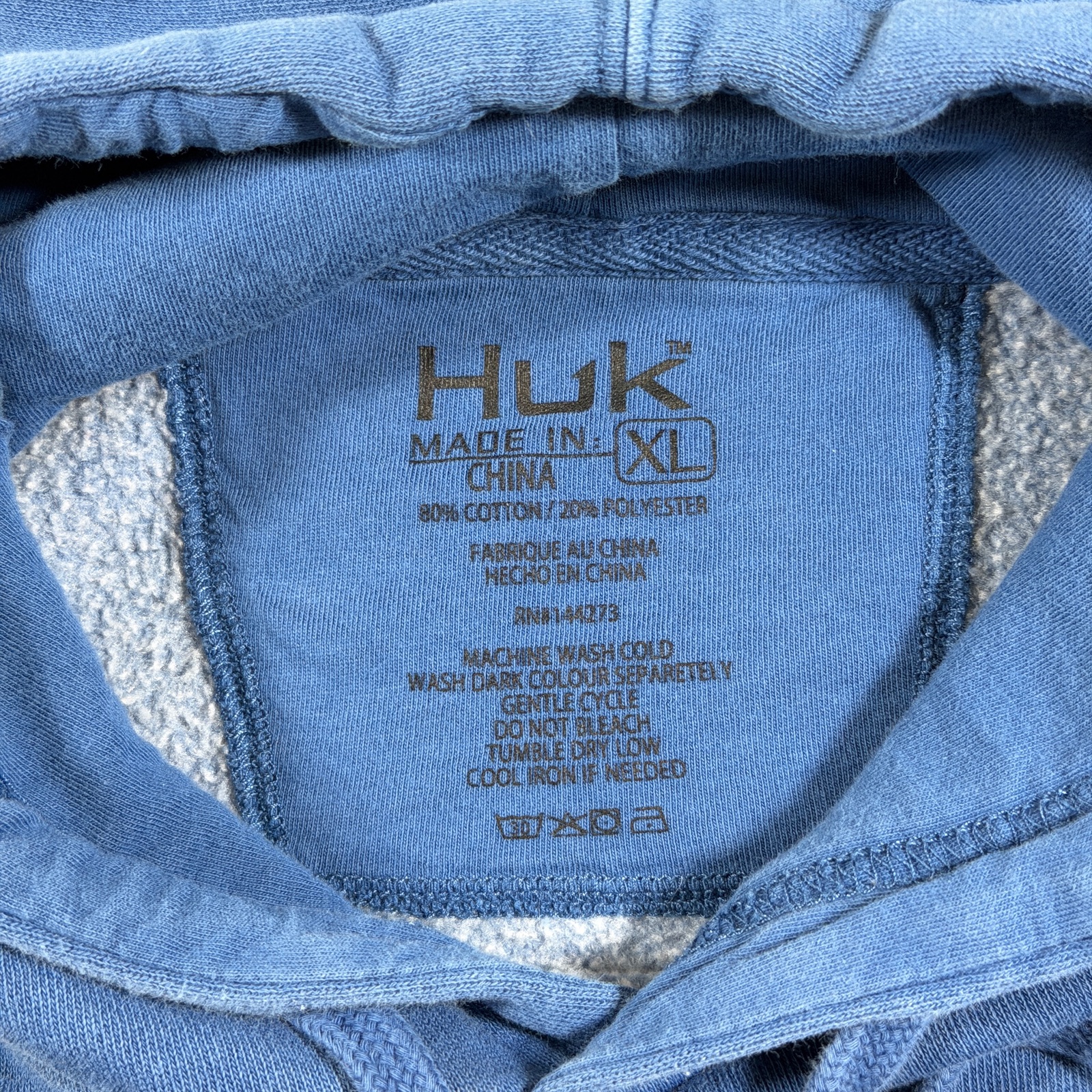 HUK Heavyweight Fleece Hoodie Mens XL Blue Fishing Outdoor Pullover Performance thumbnail 3
