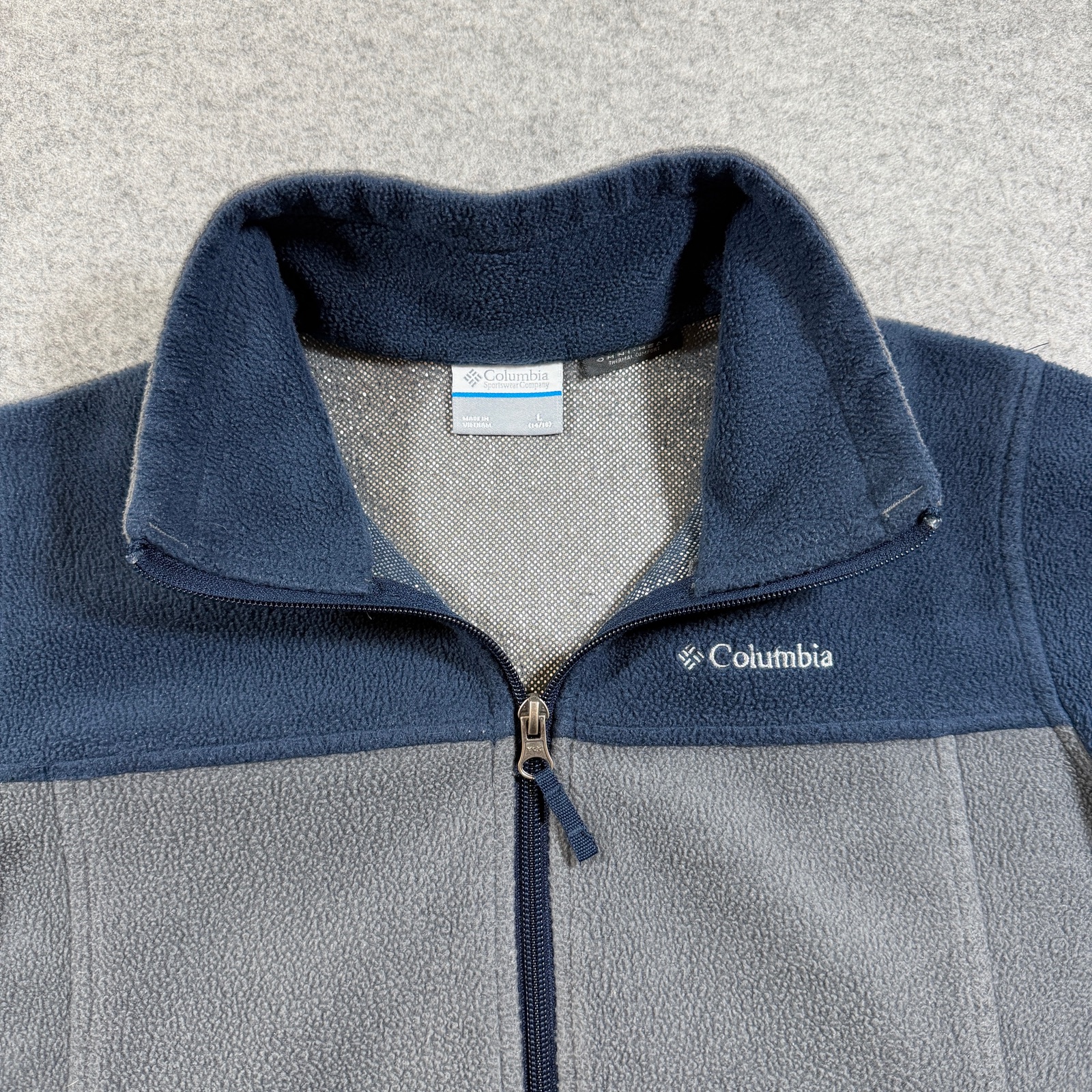 Columbia Steens Mountain Fleece Jacket Boys L Navy Gray Full Zip Outdoor Hiking thumbnail 3
