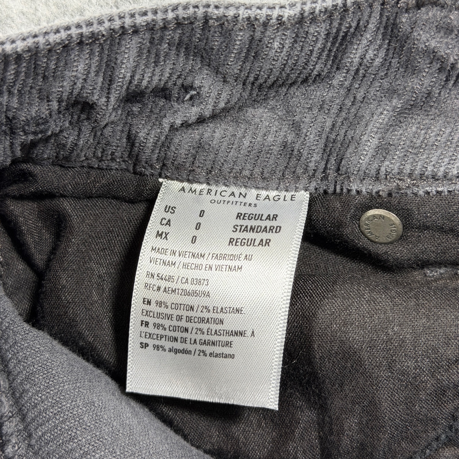 American Eagle Corduroy Pants Womens 0 Gray High Rise Five Pocket Stretch thumbnail 5