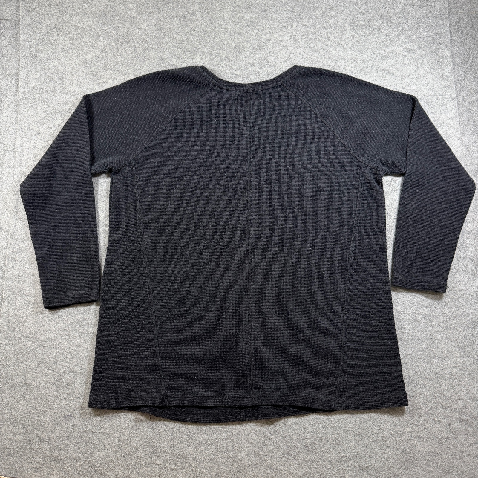 Liz Claiborne Weekend Sweater Women XL Black Waffle Knit Thermal Kangaroo Pocket thumbnail 2