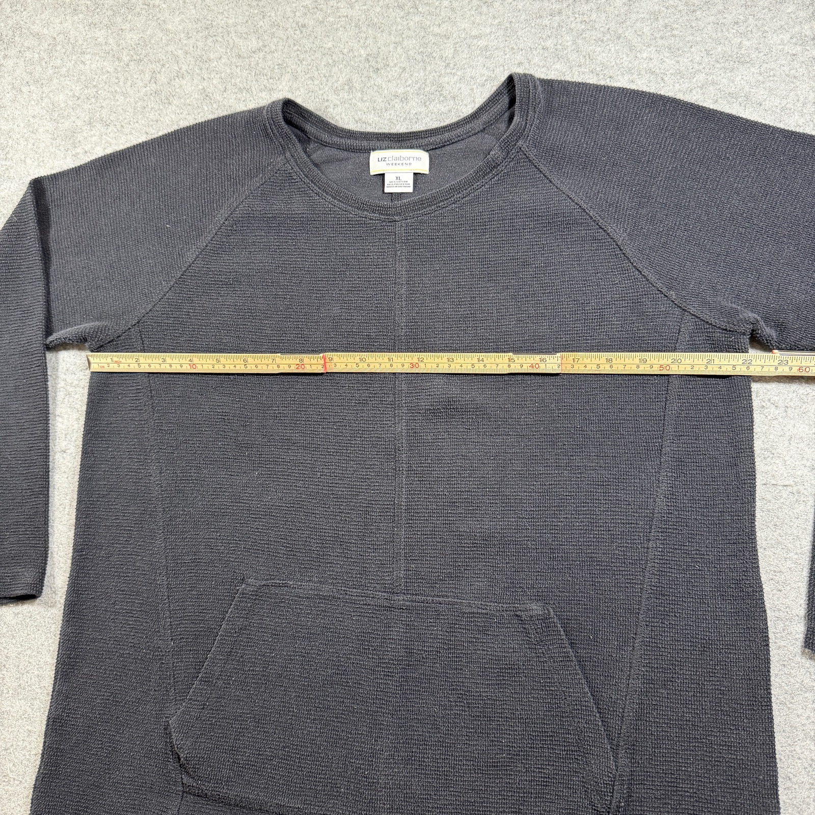 Liz Claiborne Weekend Sweater Women XL Black Waffle Knit Thermal Kangaroo Pocket thumbnail 7