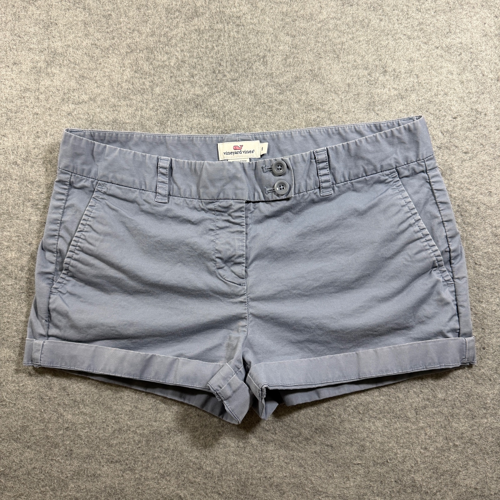 Vineyard Vines Chino Shorts Womens 8 Slate Blue Stretch Flat Front Preppy Whale