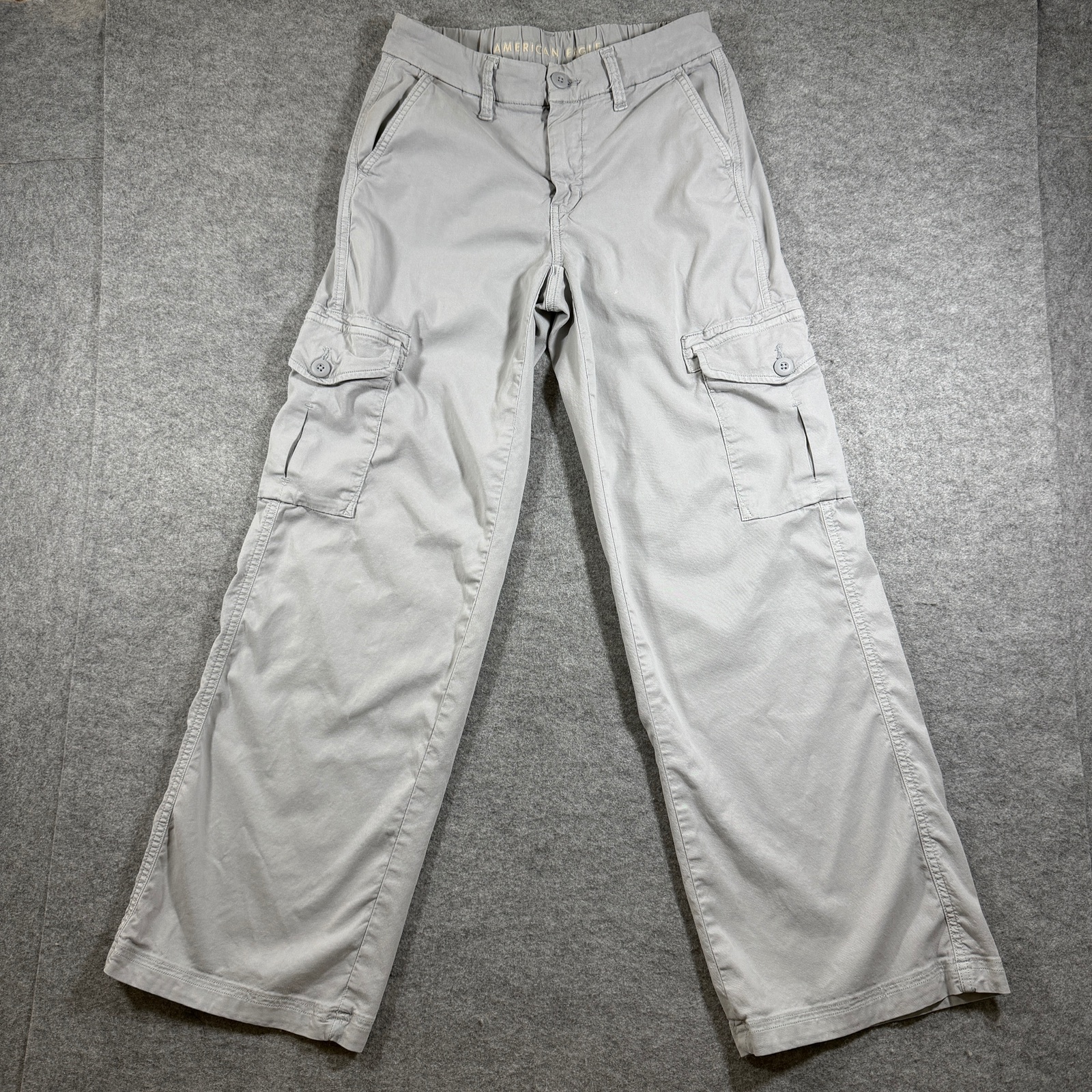 American Eagle Cargo Pants Womens 000 Gray Mid Rise Baggy Wide Leg Y2K Stretch