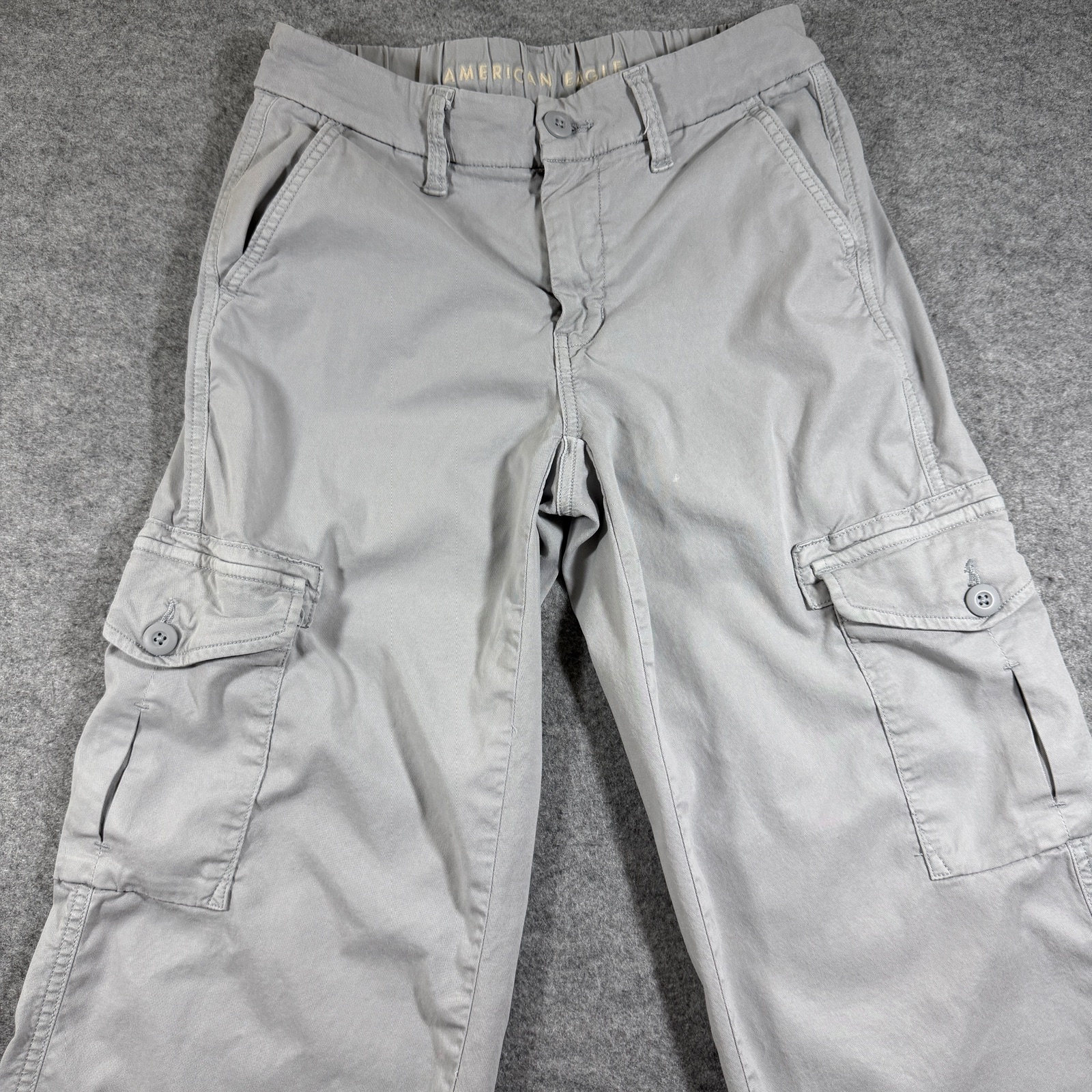 American Eagle Cargo Pants Womens 000 Gray Mid Rise Baggy Wide Leg Y2K Stretch thumbnail 9