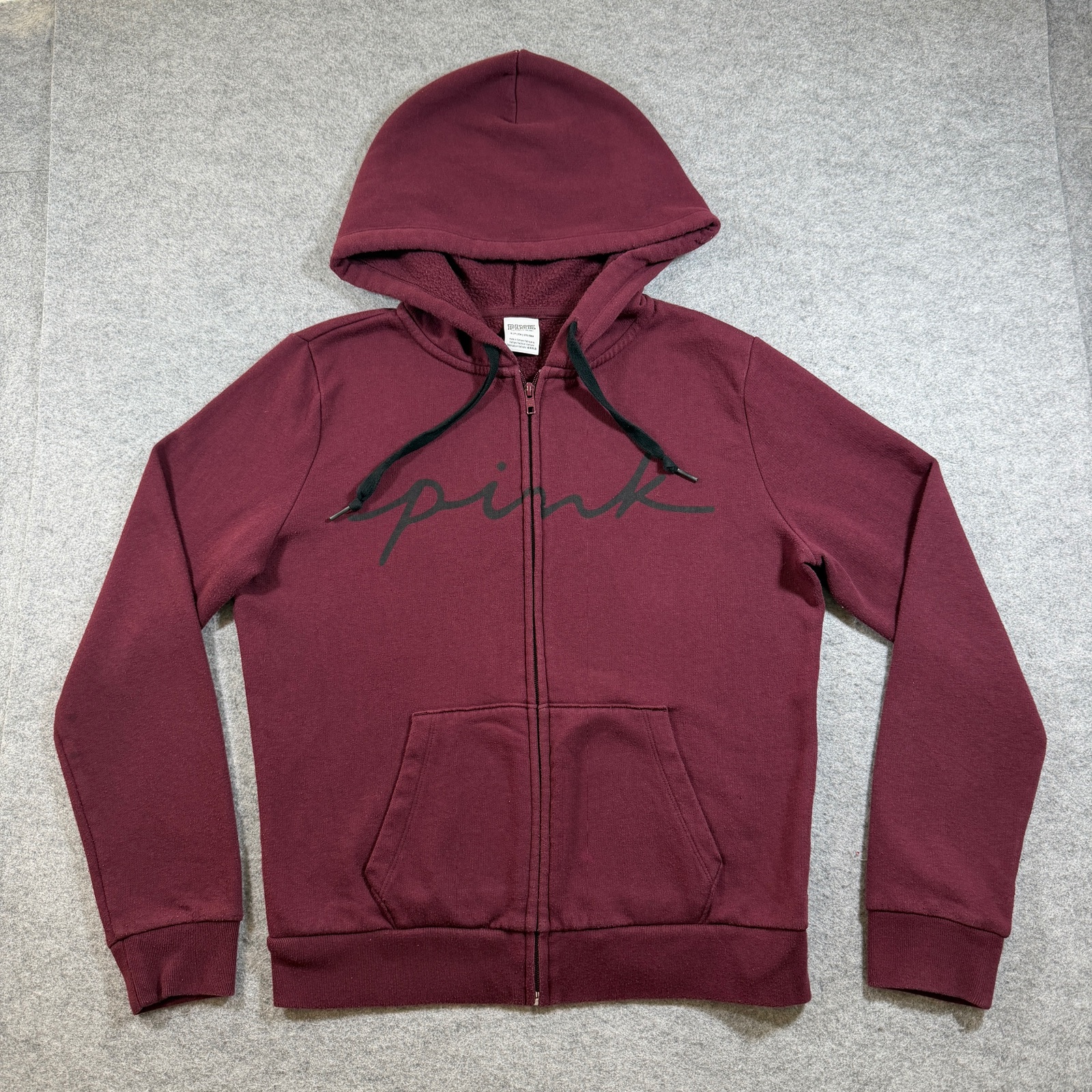 PINK Victoria's Secret Full Zip Hoodie Womens S Maroon Burgundy Fleece Lounge