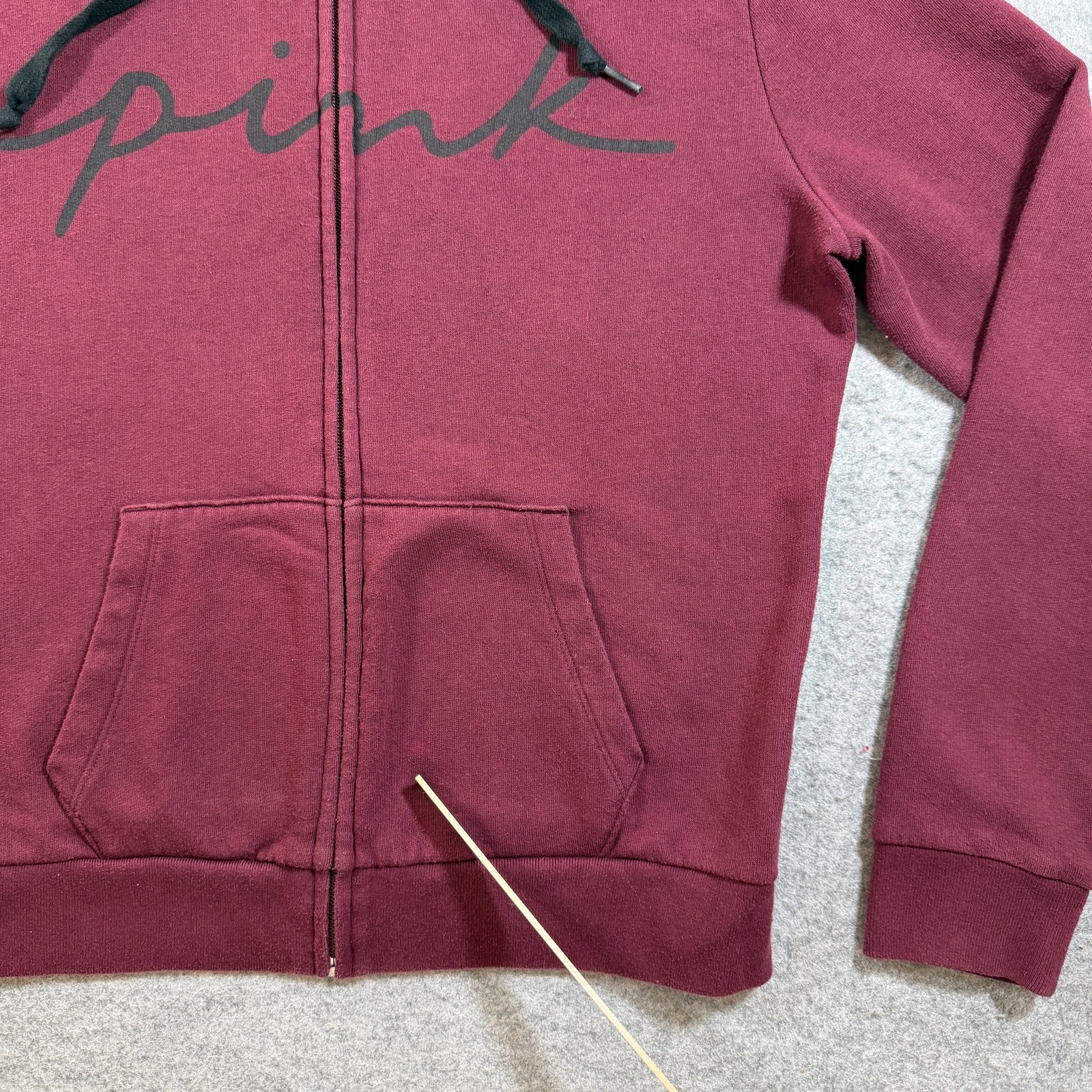 PINK Victoria's Secret Full Zip Hoodie Womens S Maroon Burgundy Fleece Lounge thumbnail 4