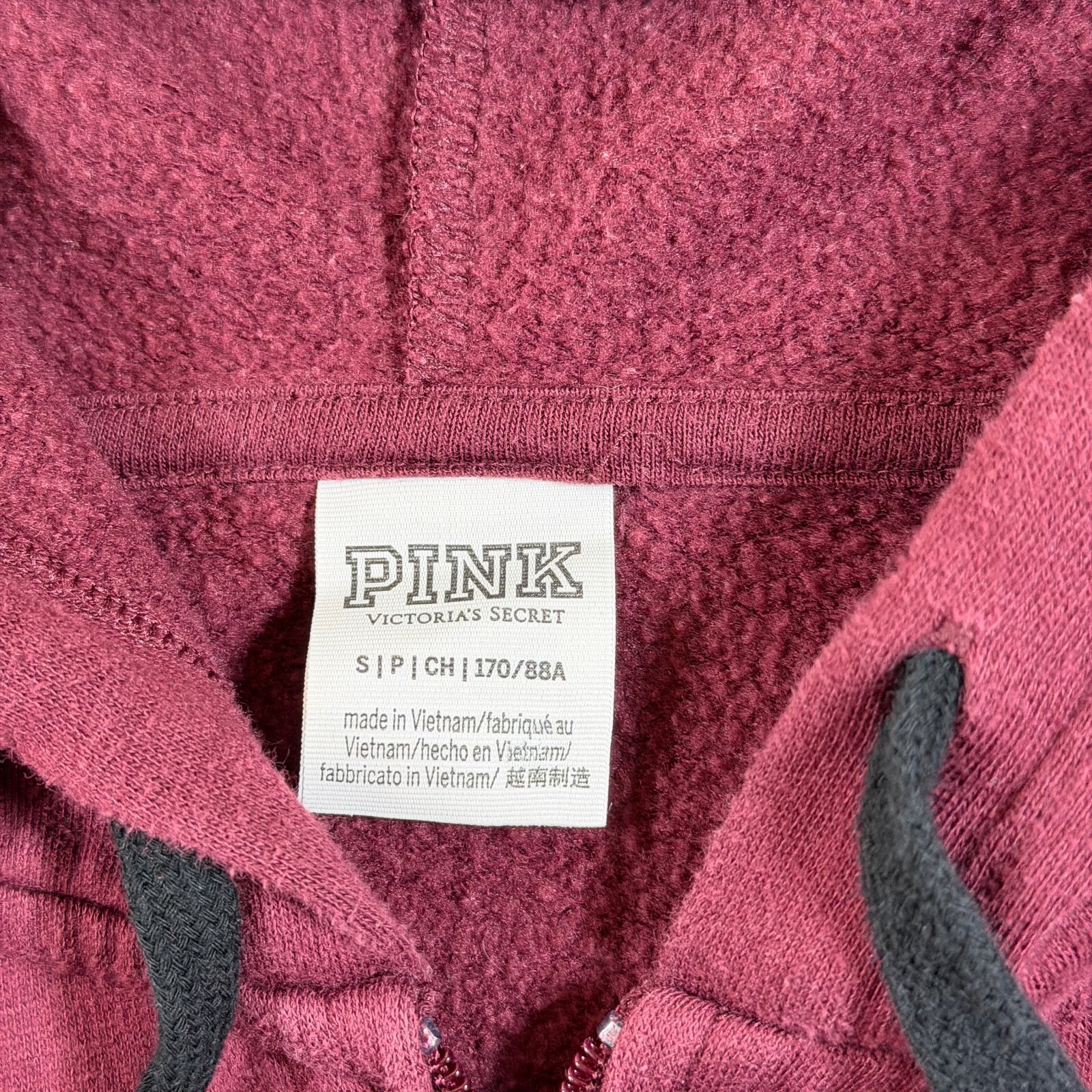 PINK Victoria's Secret Full Zip Hoodie Womens S Maroon Burgundy Fleece Lounge thumbnail 5