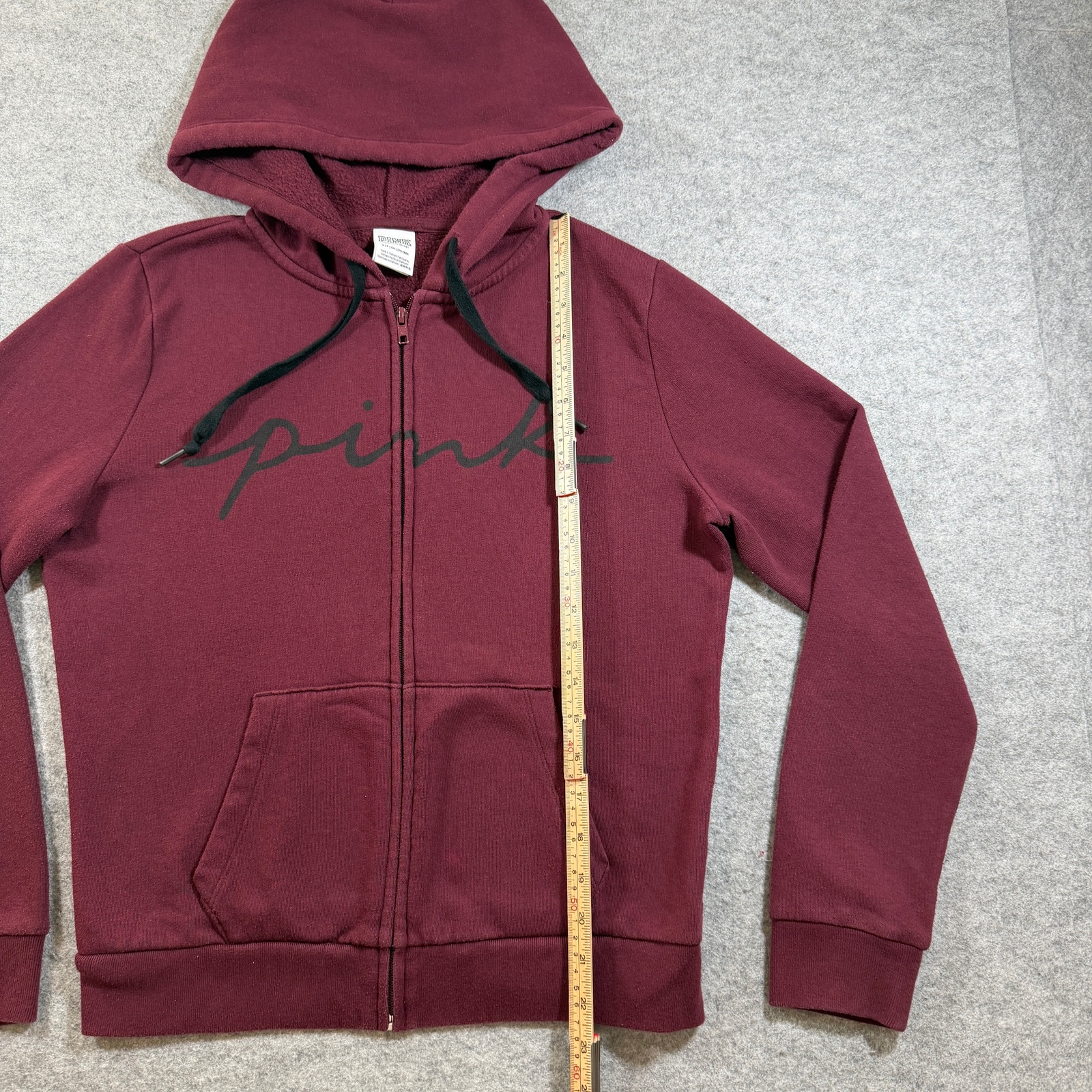PINK Victoria's Secret Full Zip Hoodie Womens S Maroon Burgundy Fleece Lounge thumbnail 7