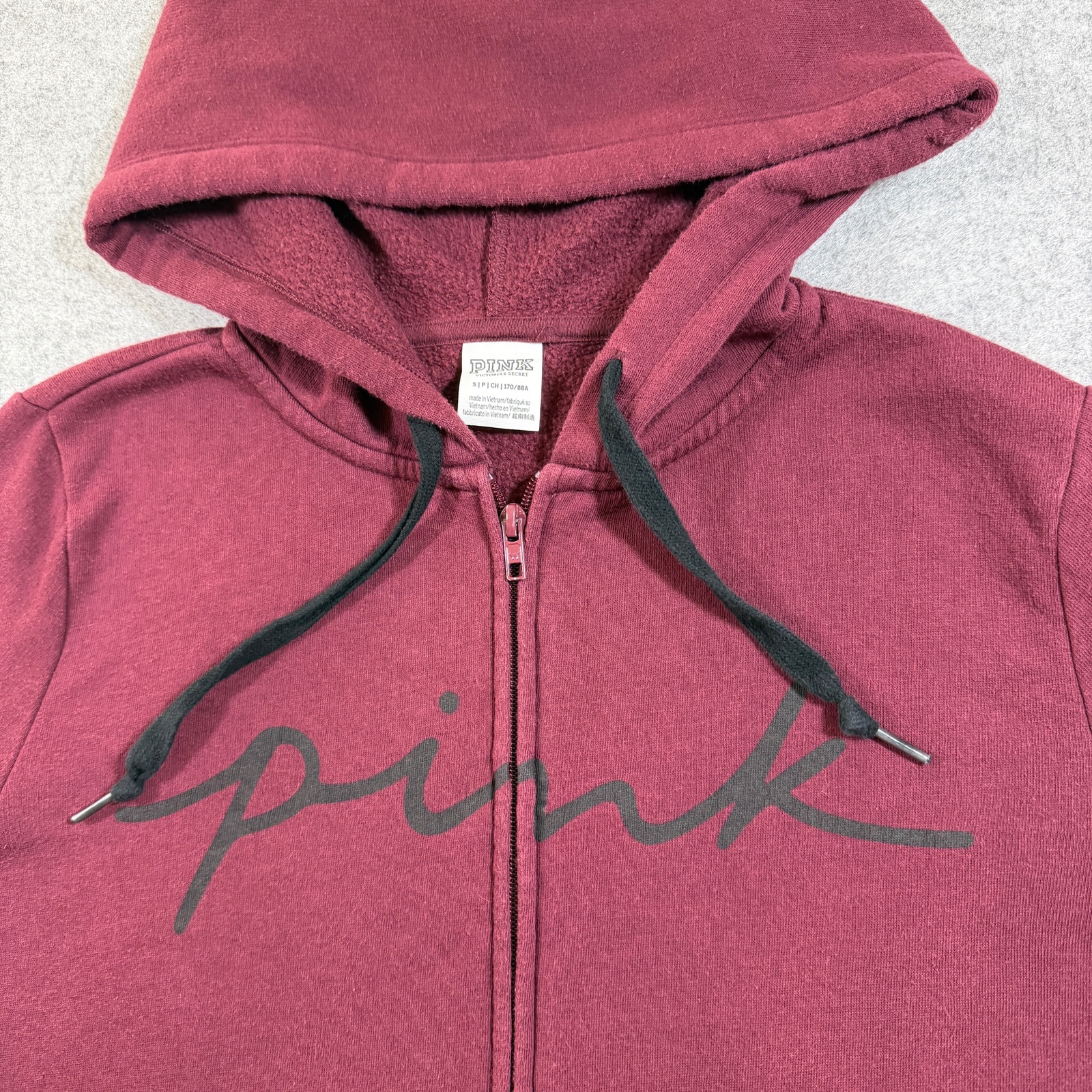 PINK Victoria's Secret Full Zip Hoodie Womens S Maroon Burgundy Fleece Lounge thumbnail 9