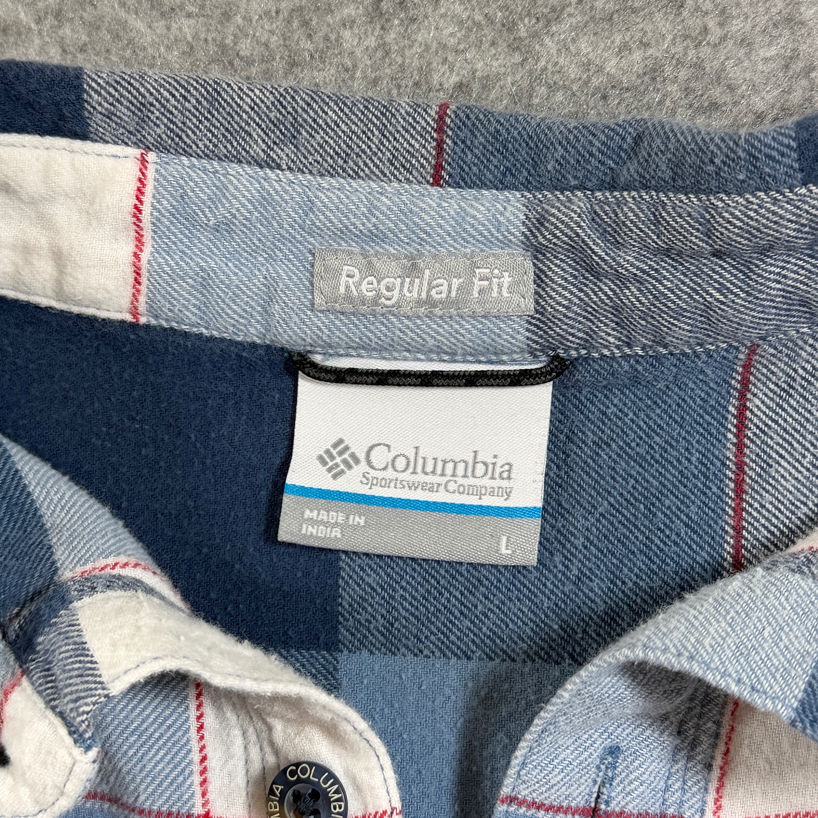 Columbia Flannel Shirt Mens L Blue Plaid Button Up Pocket Outdoor Workwear Hike thumbnail 3