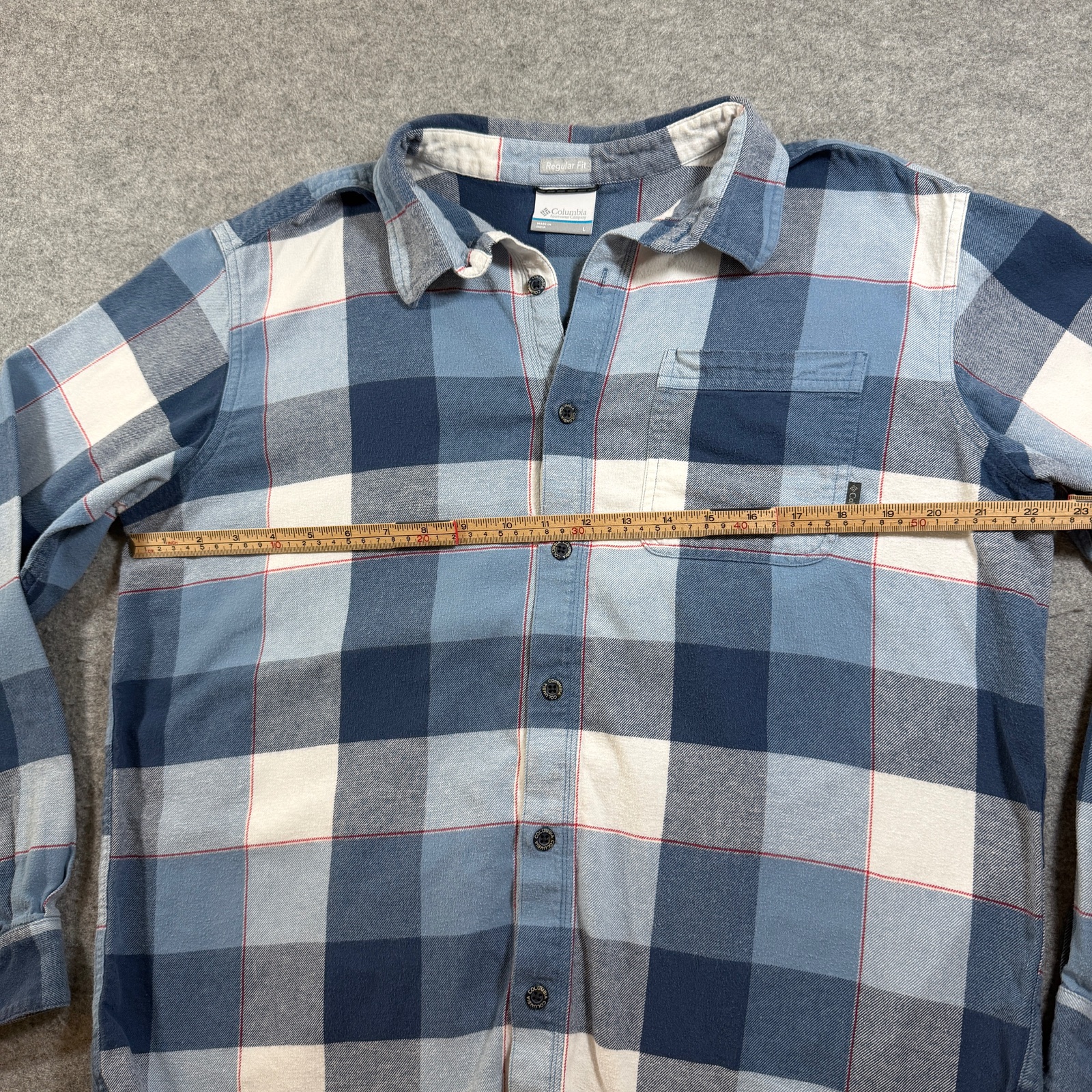 Columbia Flannel Shirt Mens L Blue Plaid Button Up Pocket Outdoor Workwear Hike thumbnail 6