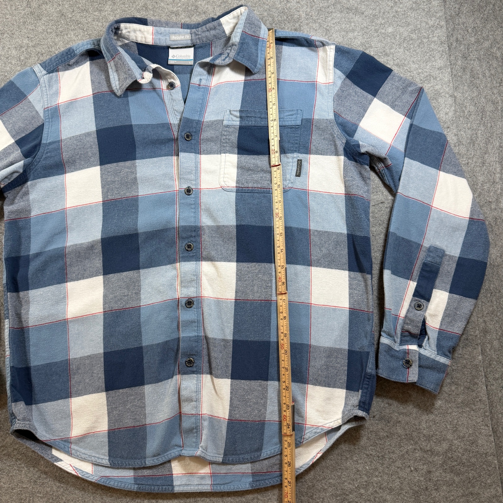 Columbia Flannel Shirt Mens L Blue Plaid Button Up Pocket Outdoor Workwear Hike thumbnail 7
