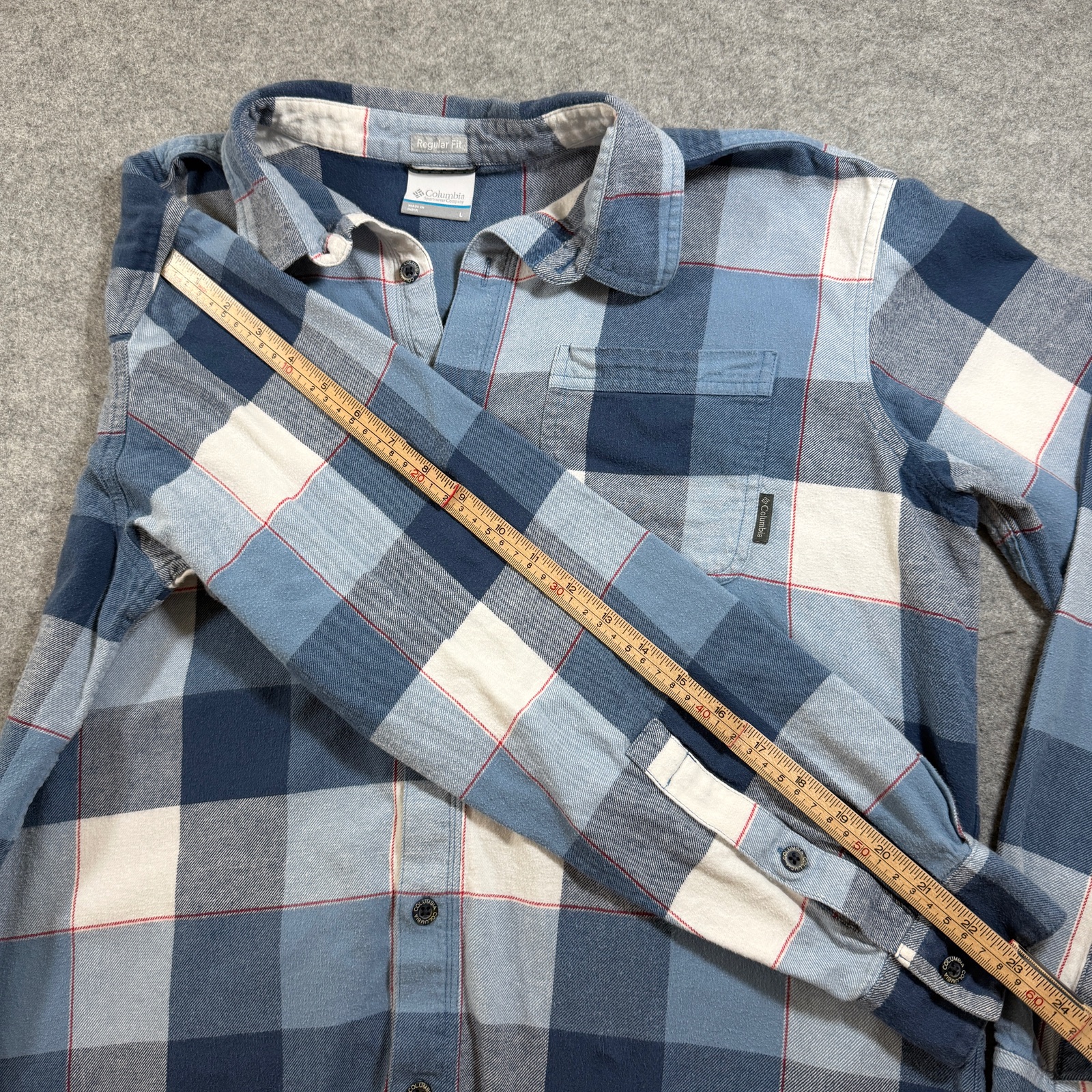 Columbia Flannel Shirt Mens L Blue Plaid Button Up Pocket Outdoor Workwear Hike thumbnail 8